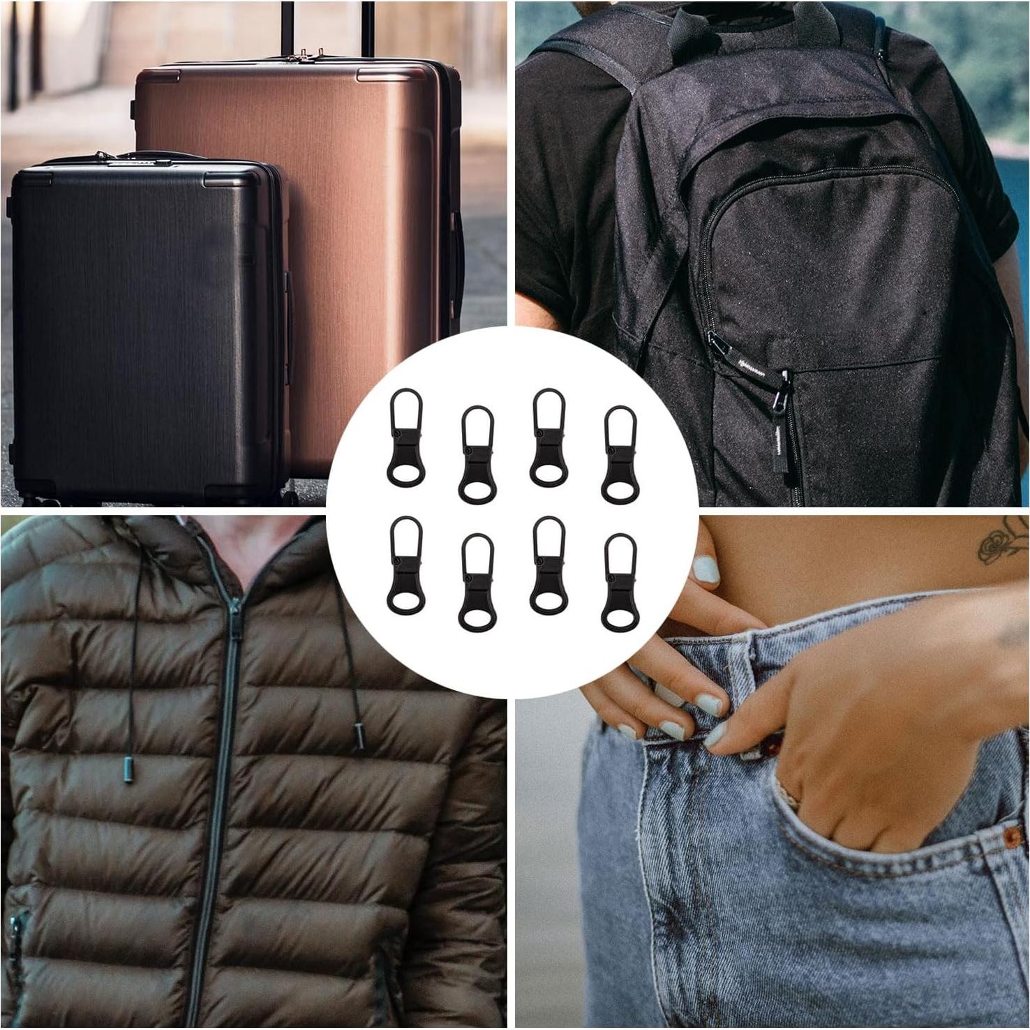 8 Tiradores de Cremallera de Metal NQEUEPN - Reparación Ropa Negro