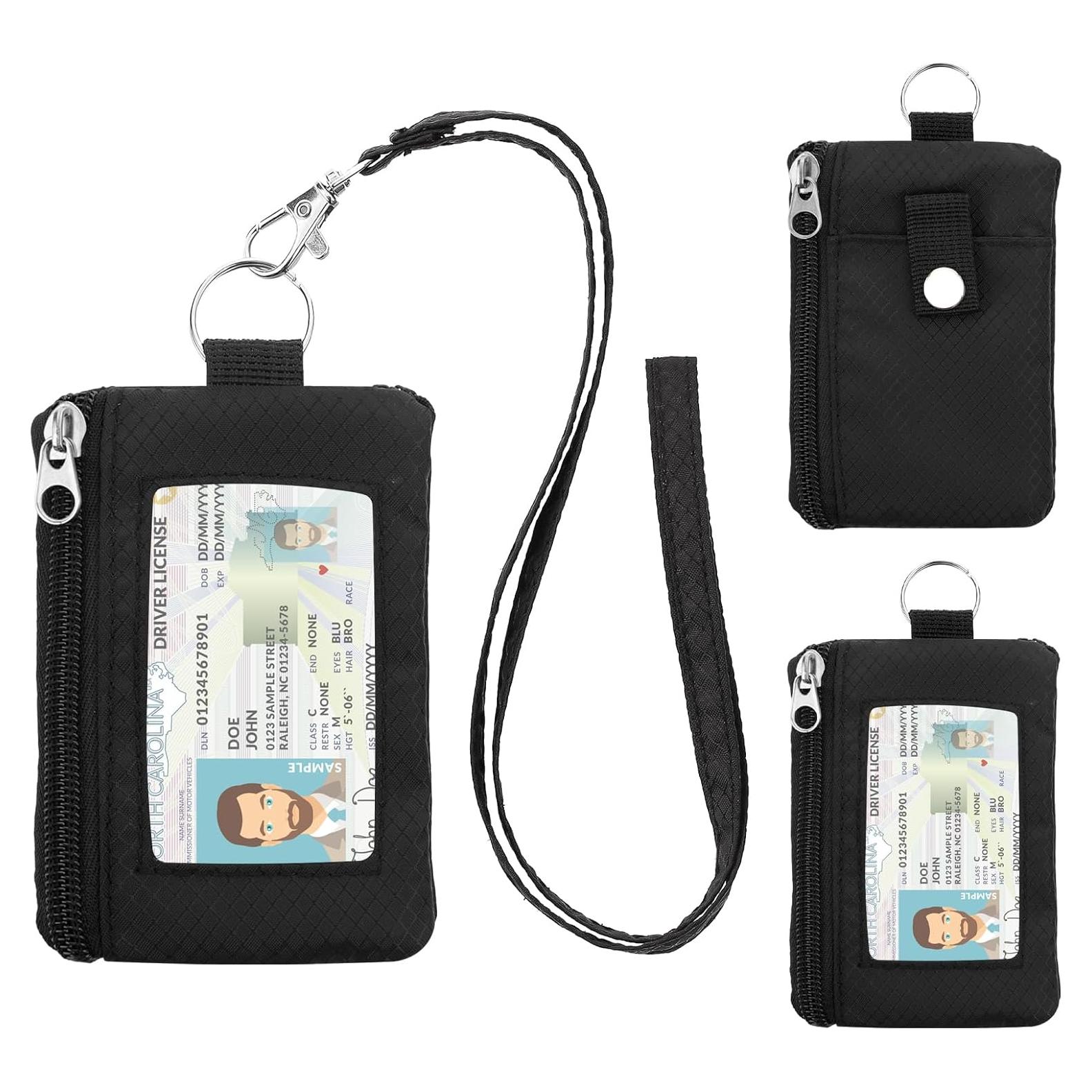Billetera RFID Minimalista ZHOMA Negra con Lanyard y 3 Bolsillos