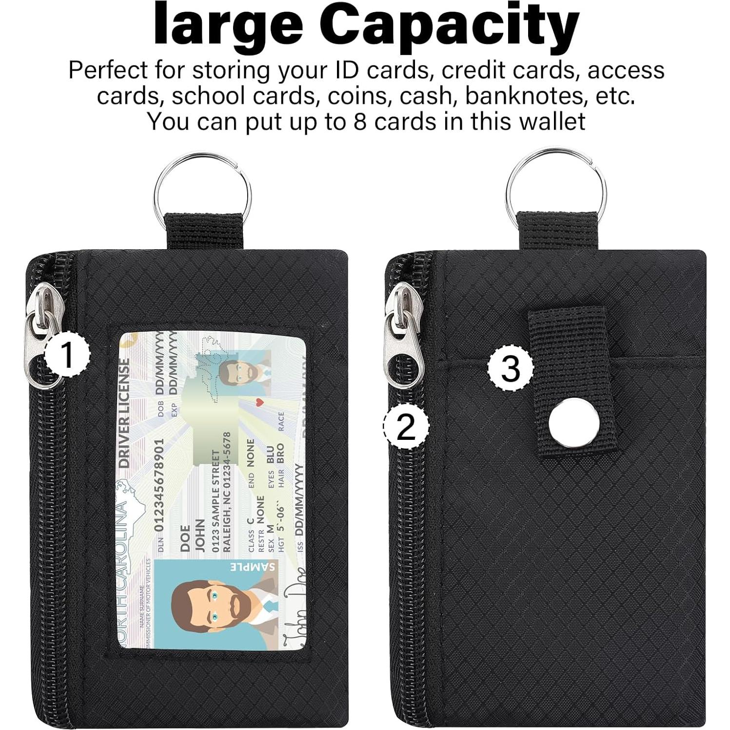 Billetera RFID Minimalista ZHOMA Negra con Lanyard y 3 Bolsillos