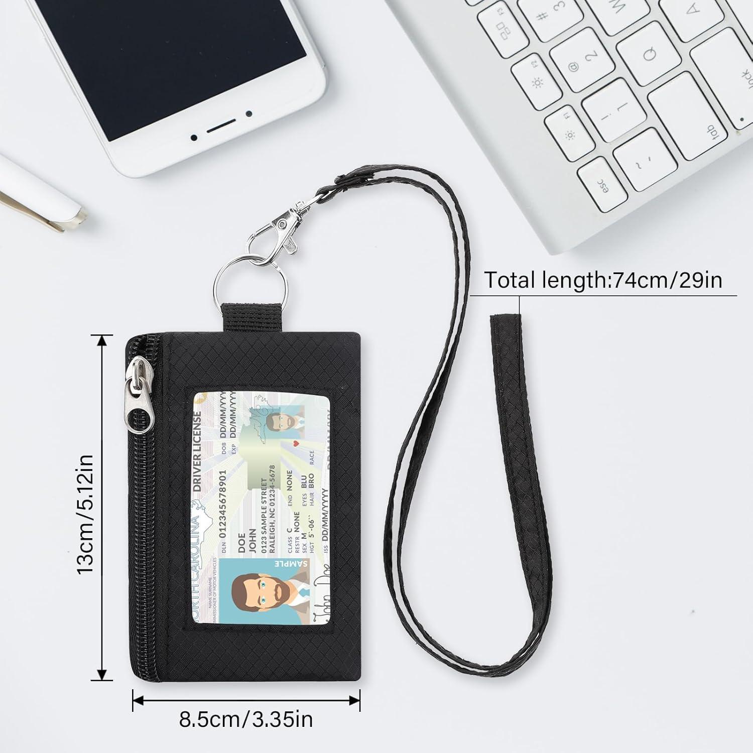 Billetera RFID Minimalista ZHOMA Negra con Lanyard y 3 Bolsillos