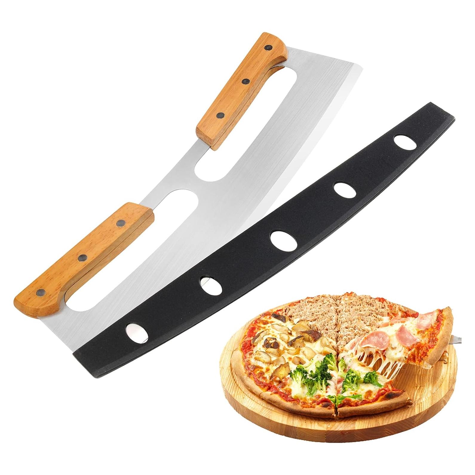 Cortador de Pizza Rocker ZOCY 35.56 cm Acero Inoxidable Madera