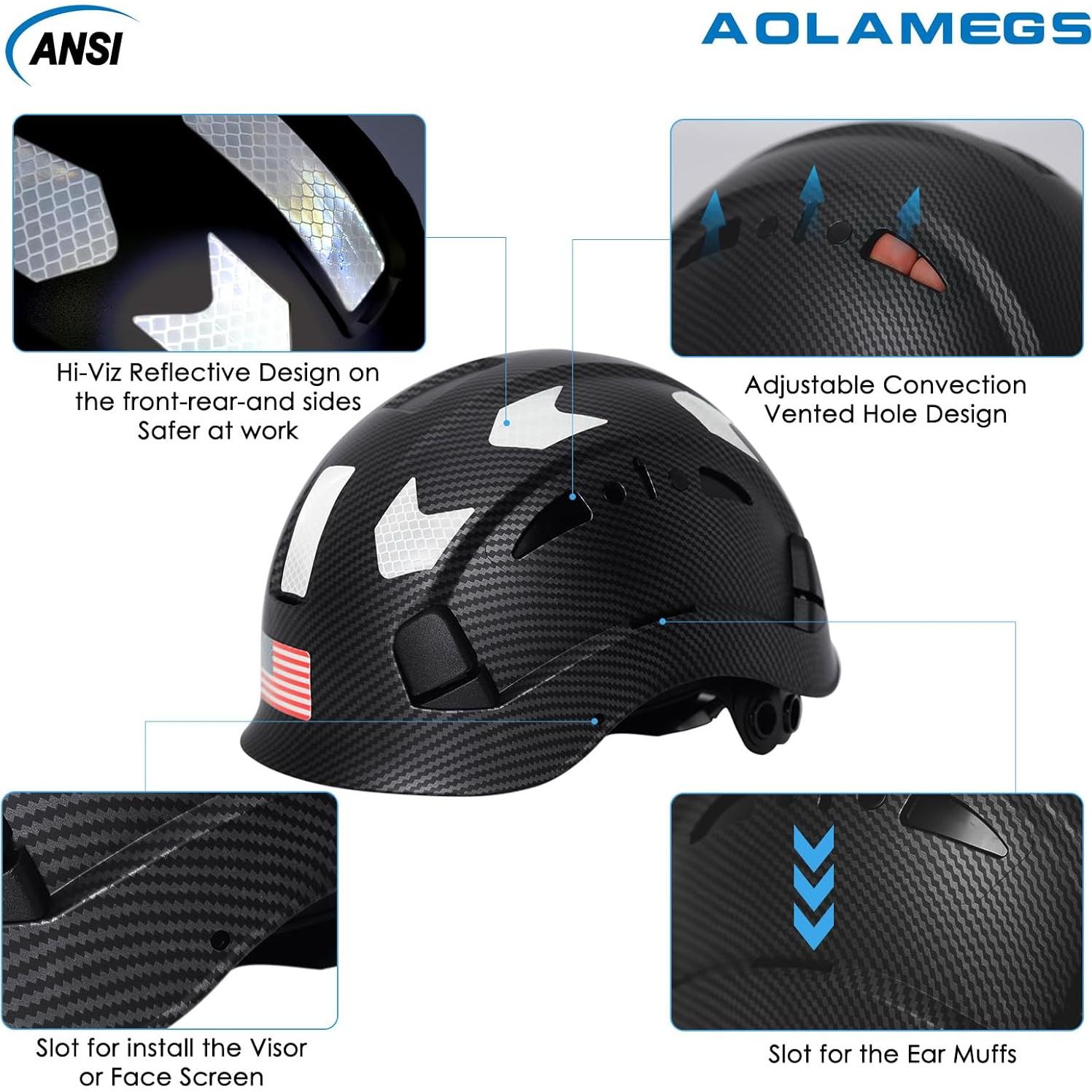 Casco de seguridad Aolamegs fibra de carbono negro OSHA