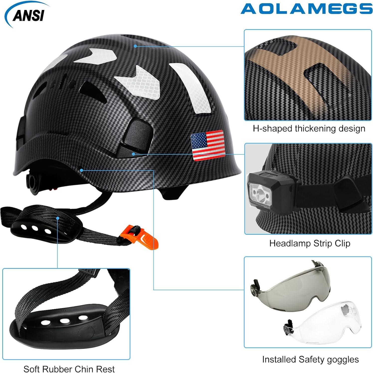 Casco de seguridad Aolamegs fibra de carbono negro OSHA
