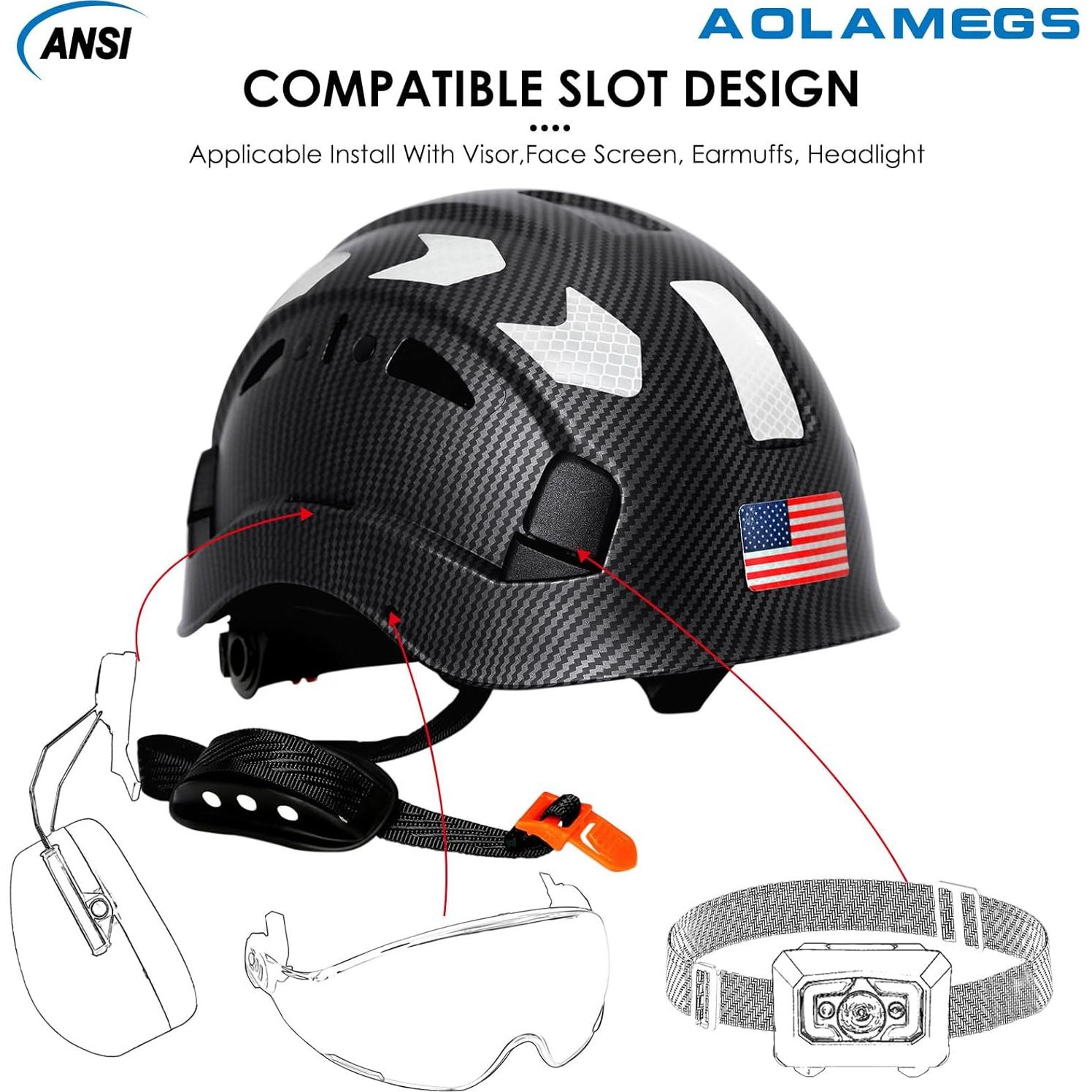 Casco de seguridad Aolamegs fibra de carbono negro OSHA