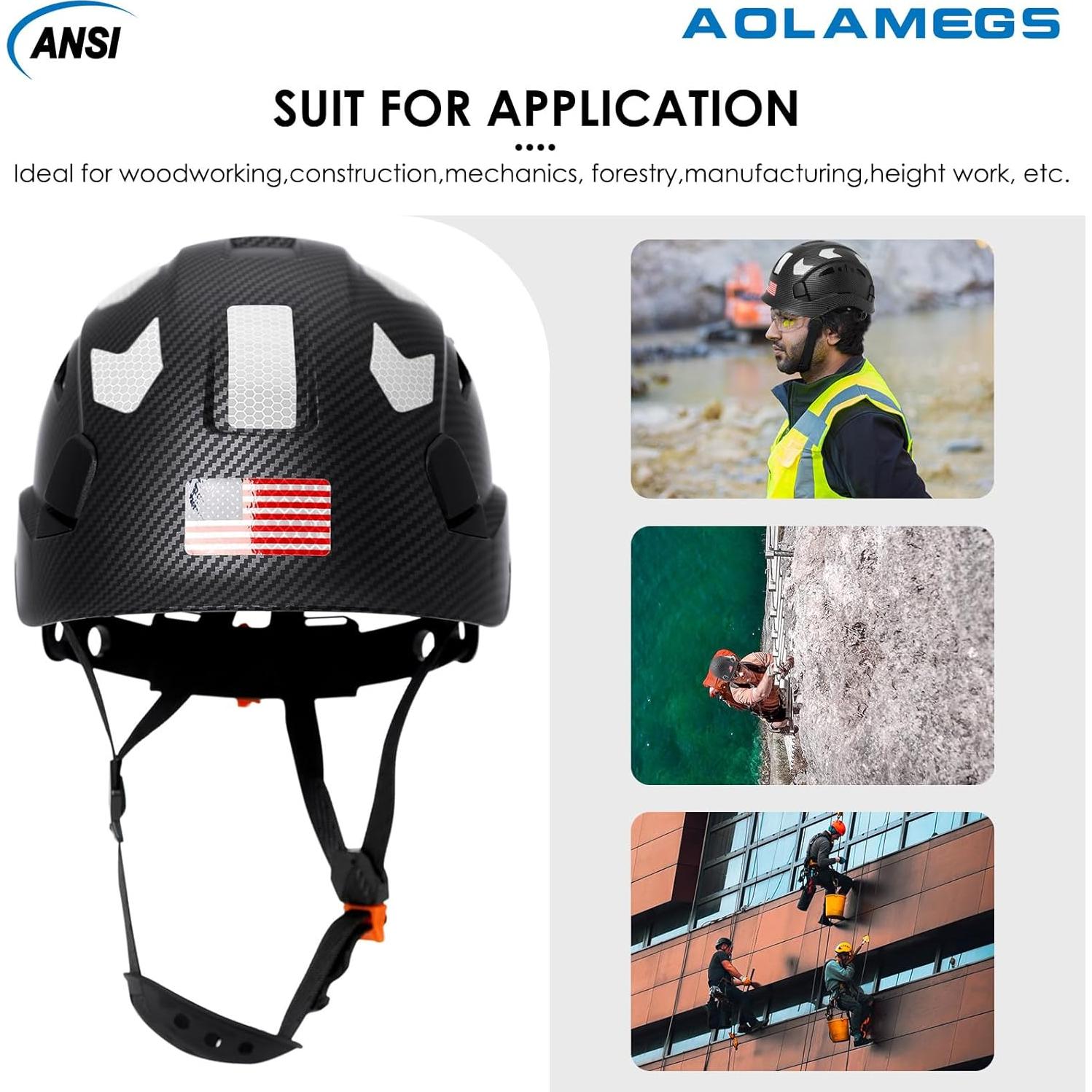 Casco de seguridad Aolamegs fibra de carbono negro OSHA