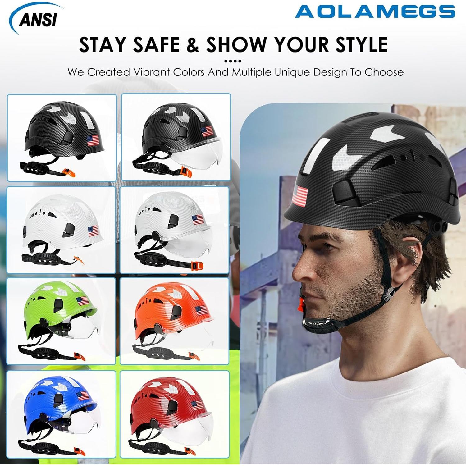 Casco de seguridad Aolamegs fibra de carbono negro OSHA