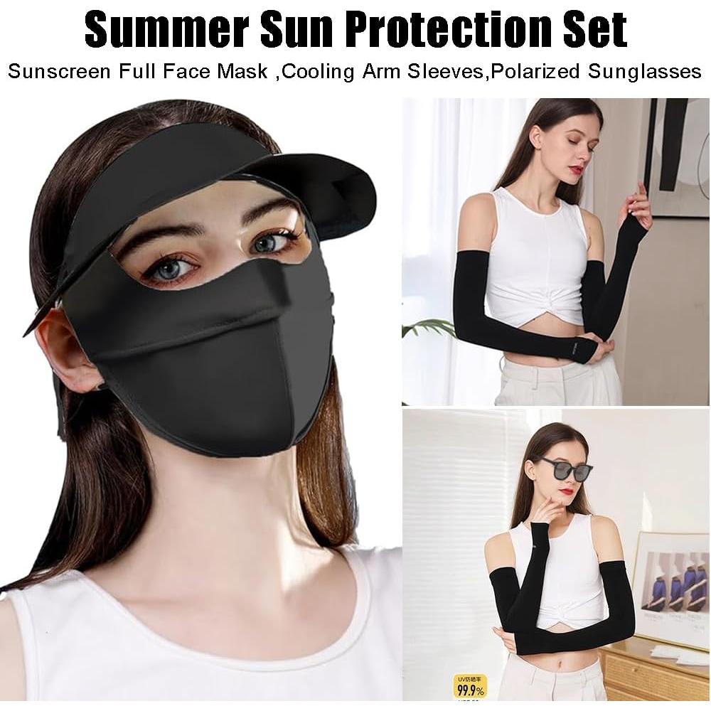 Conjunto de Protección Solar para Mujeres - Máscara, Mangas y Gafas