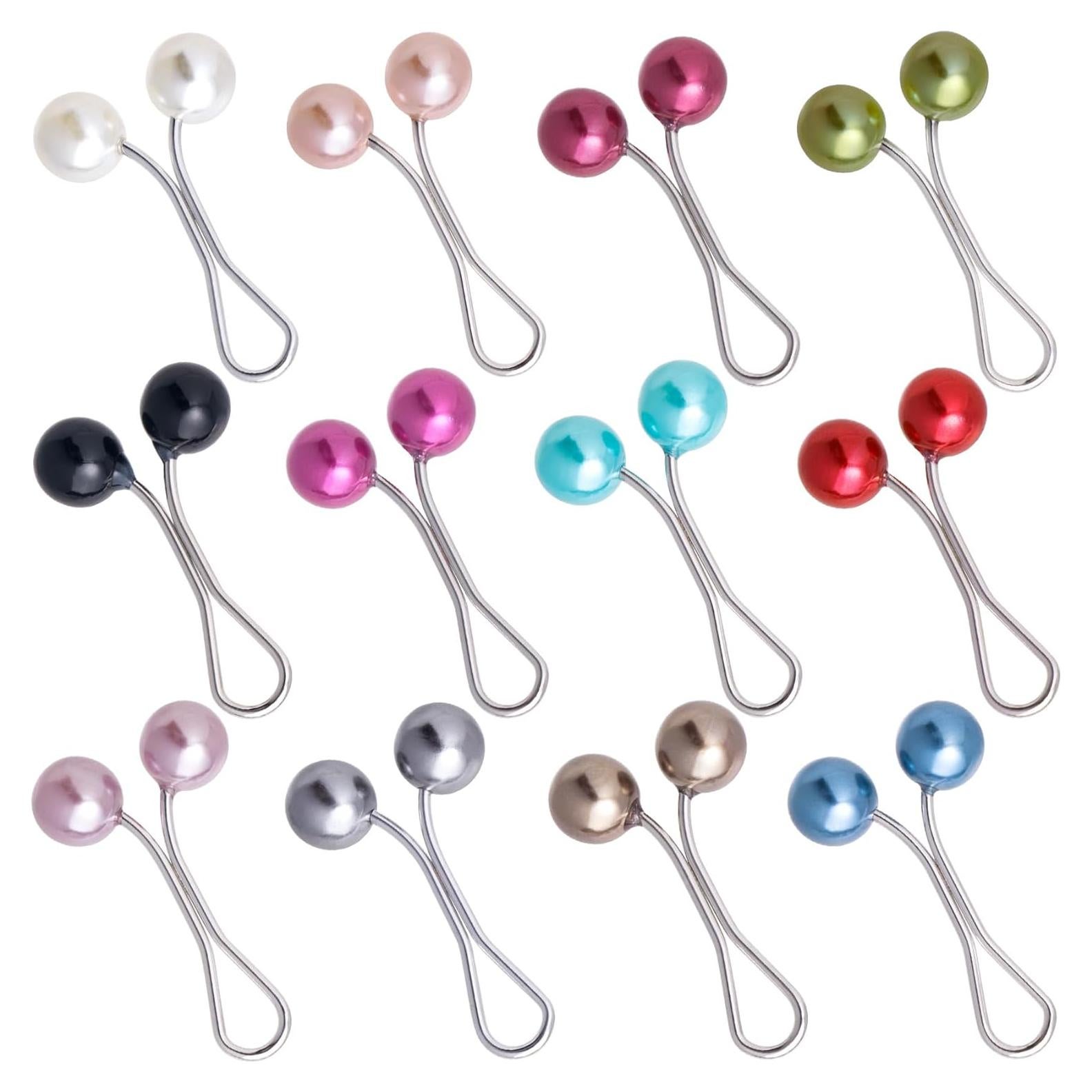 12 Alfileres de Hijab Metal y Perlas Sintéticas - Clips Bufanda