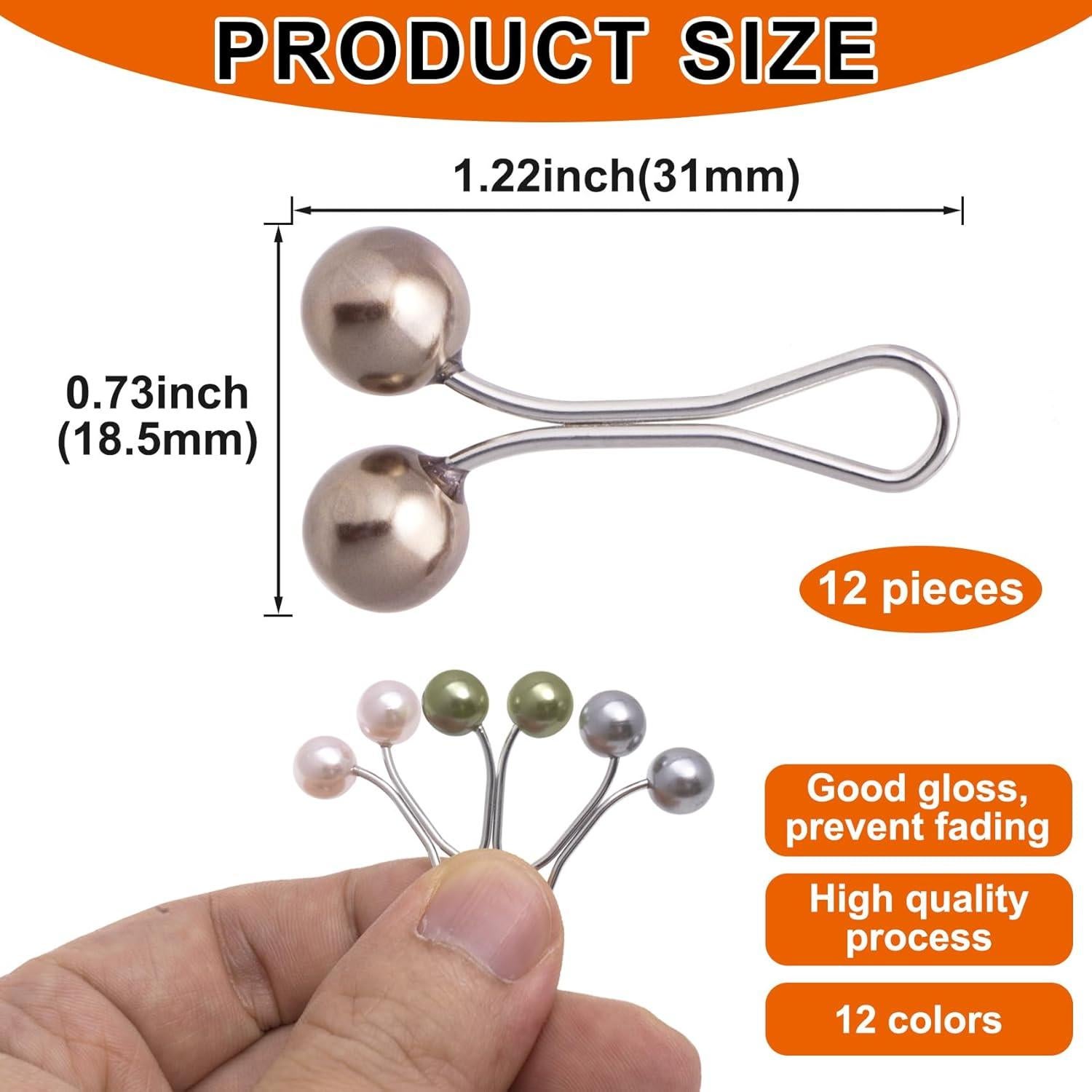 12 Alfileres de Hijab Metal y Perlas Sintéticas - Clips Bufanda