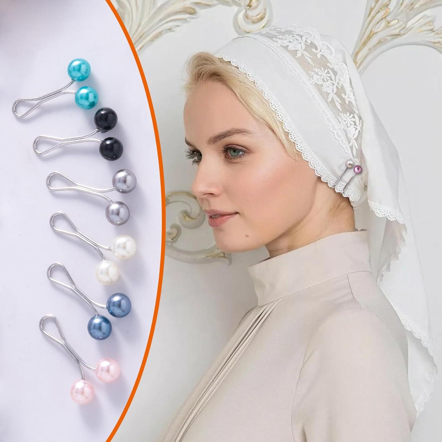 12 Alfileres de Hijab Metal y Perlas Sintéticas - Clips Bufanda