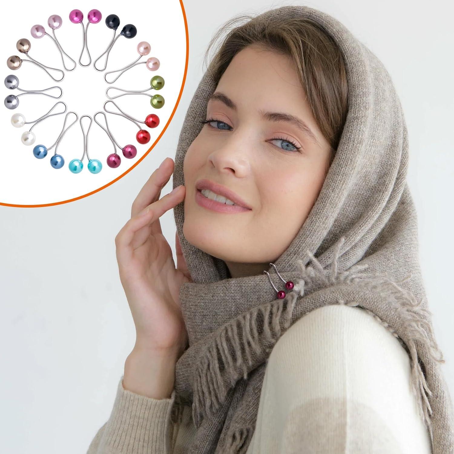 12 Alfileres de Hijab Metal y Perlas Sintéticas - Clips Bufanda