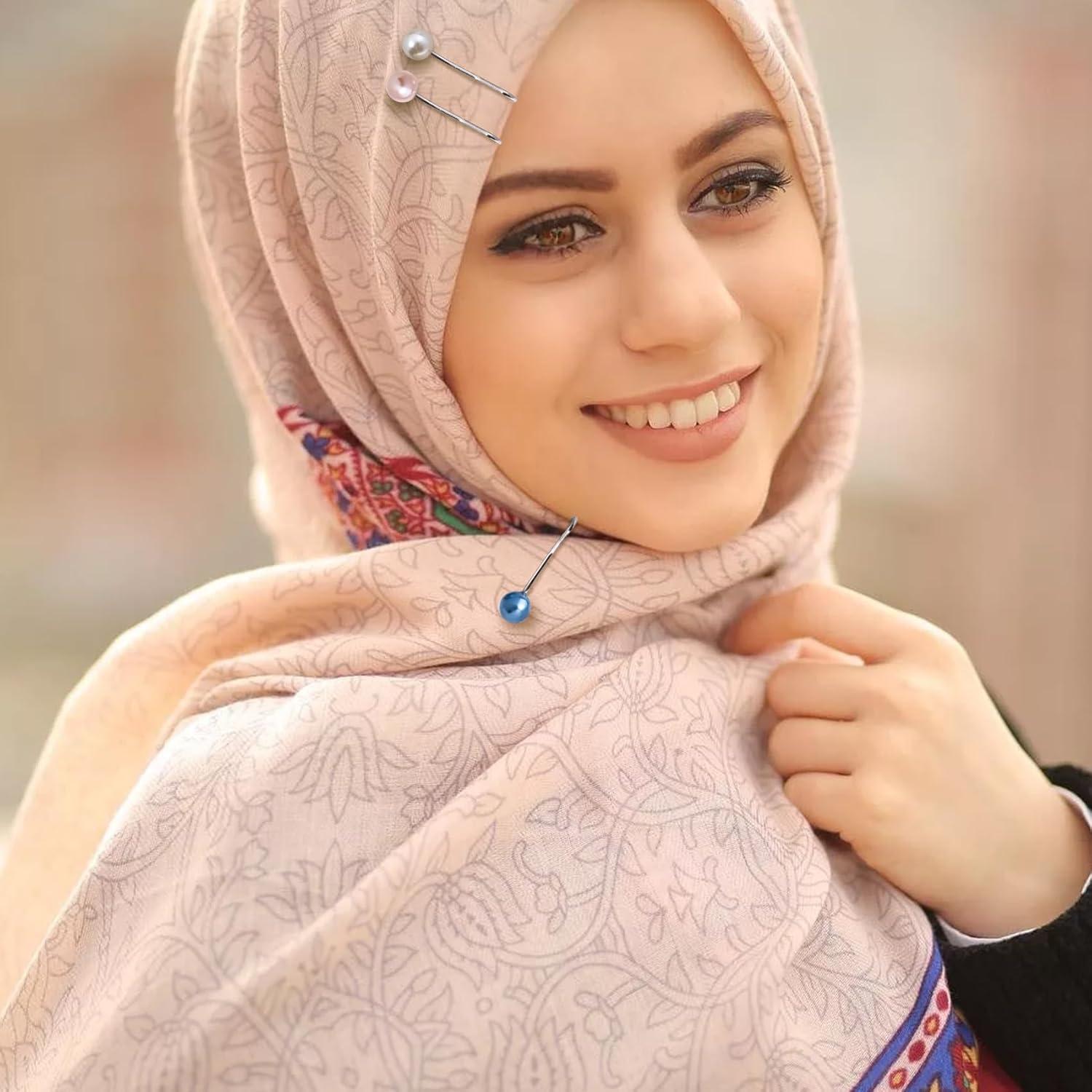 12 Alfileres de Hijab Metal y Perlas Sintéticas - Clips Bufanda