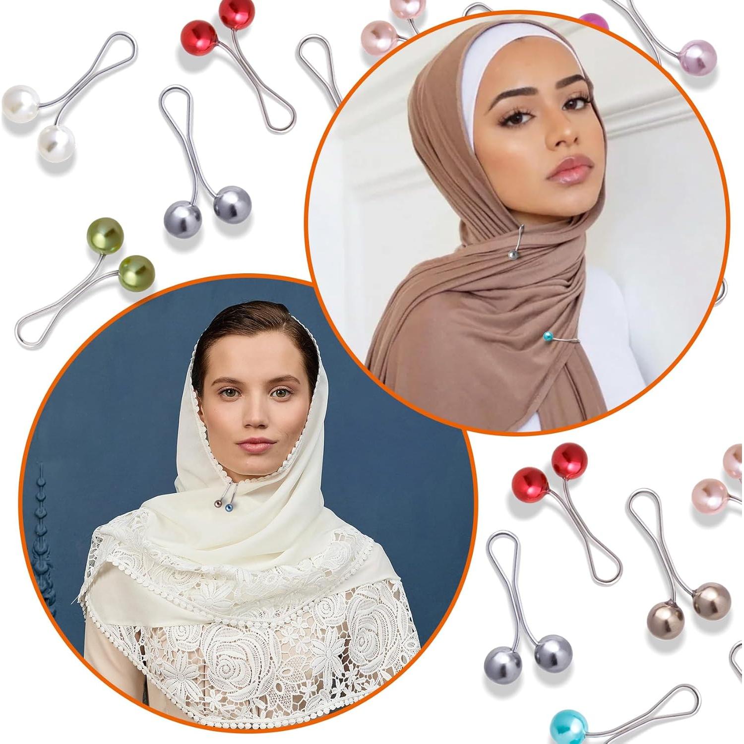 12 Alfileres de Hijab Metal y Perlas Sintéticas - Clips Bufanda