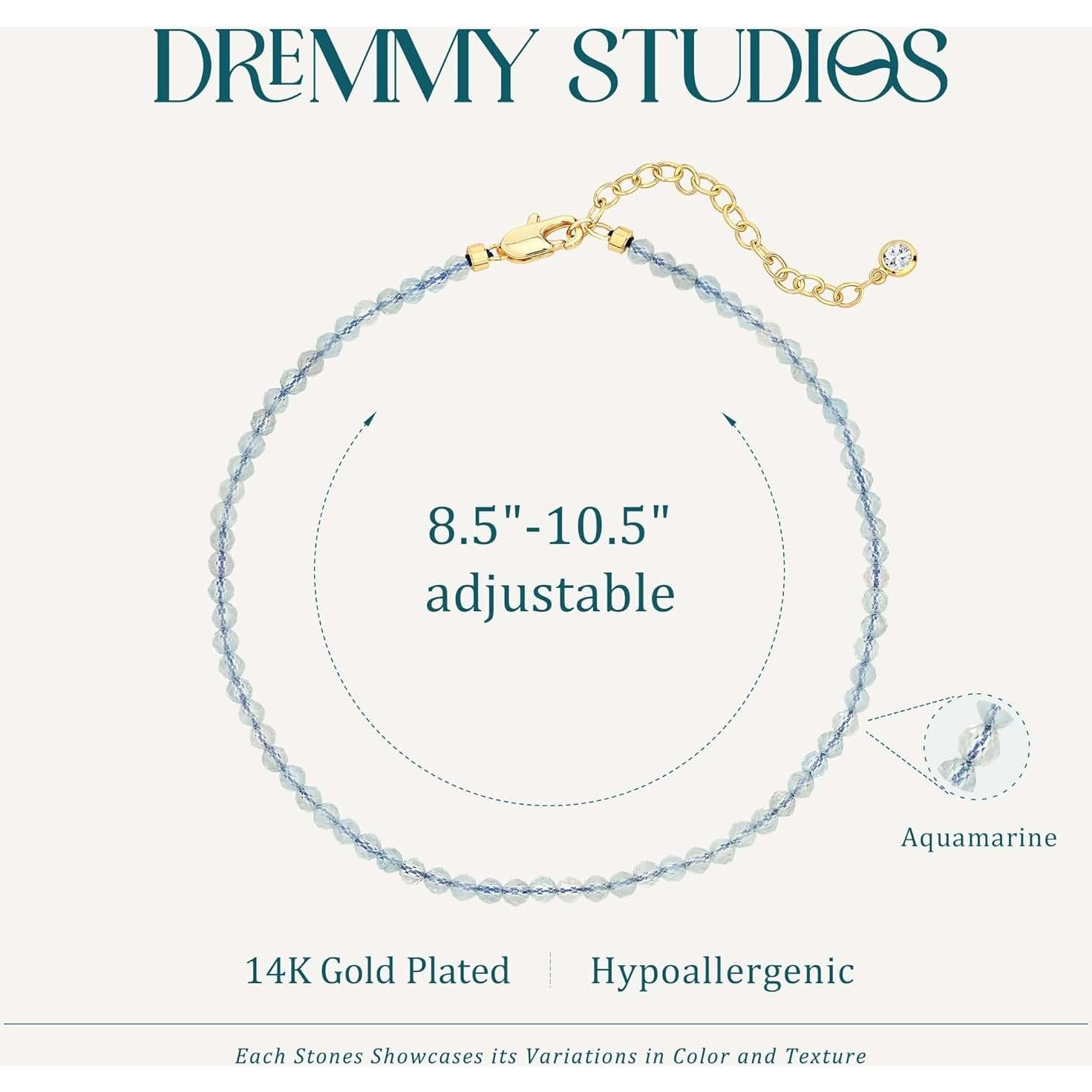Pulsera de Tobillo DREMMY STUDIOS Oro 14K Hecha a Mano Aguamarina