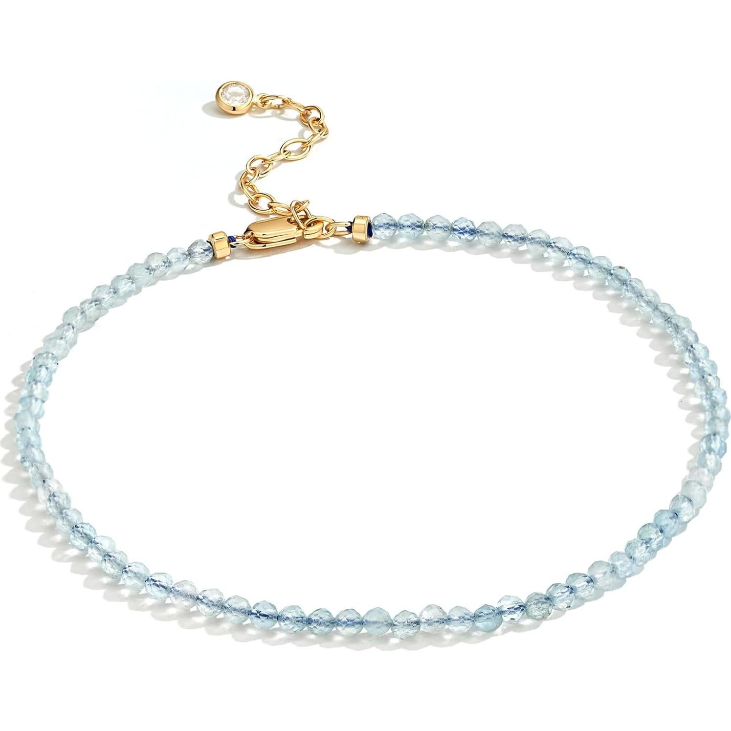 Pulsera de Tobillo DREMMY STUDIOS Oro 14K Hecha a Mano Aguamarina