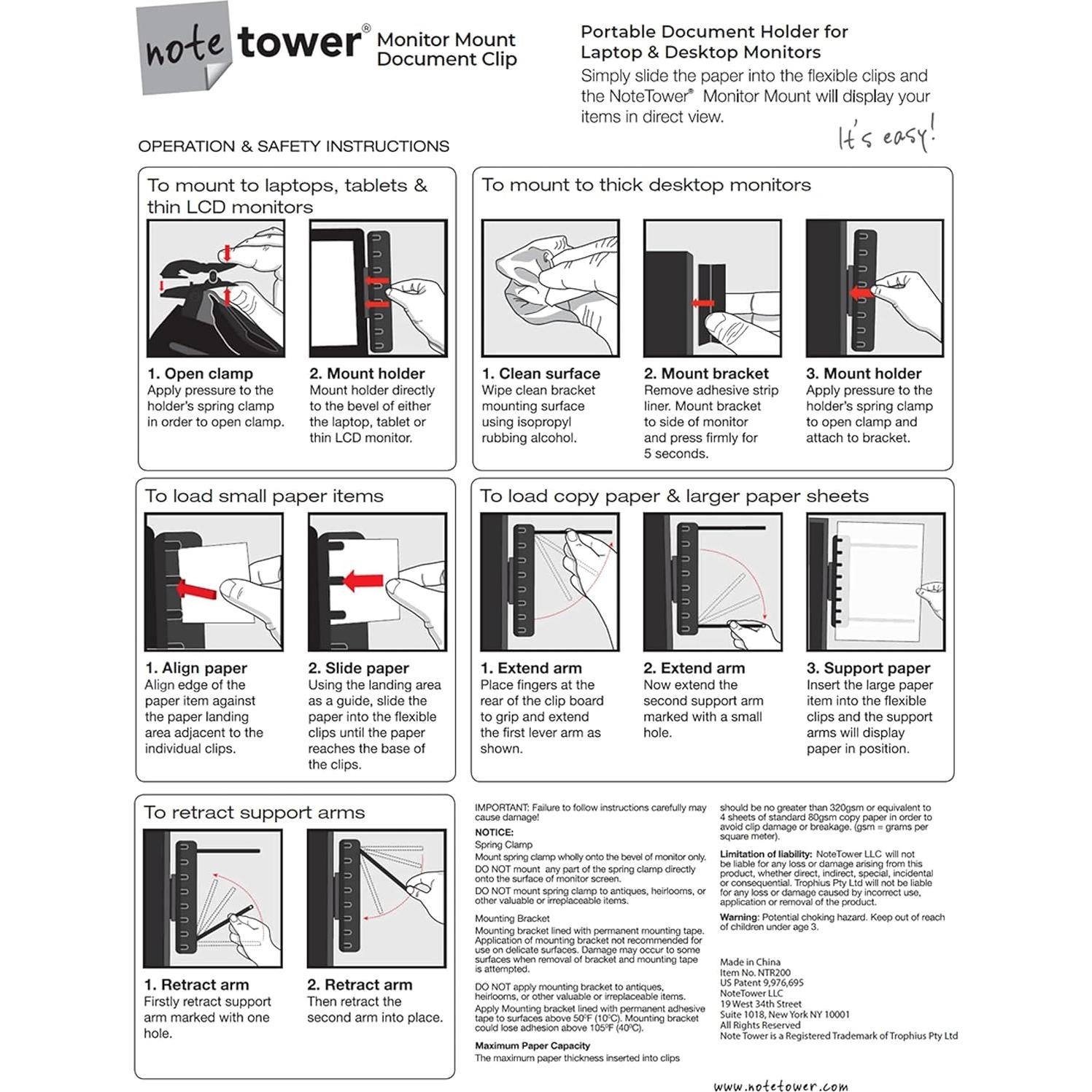 Soporte de Documentos Note Tower para Monitor y Laptop - Negro