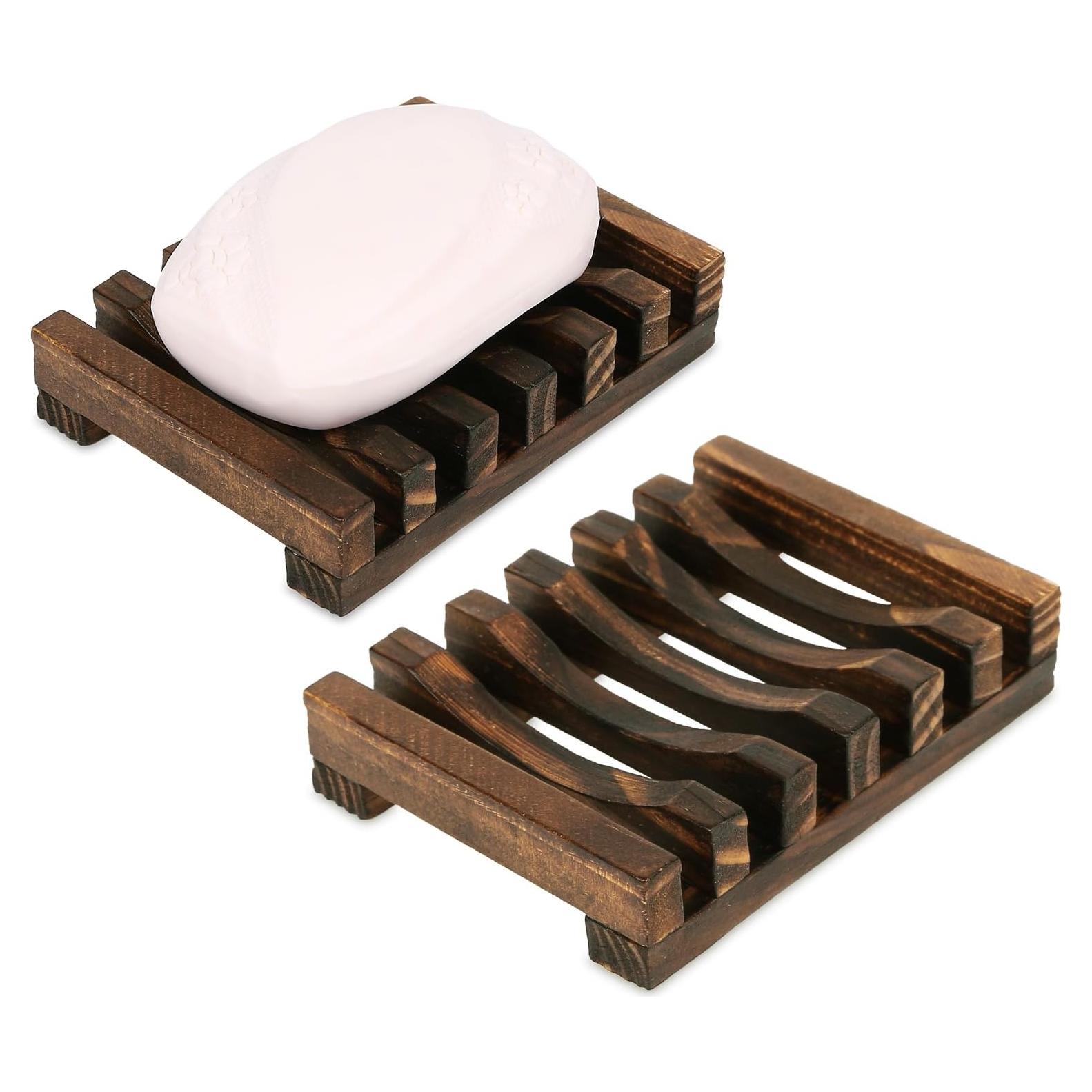 Soporte de Jabón de Madera Anwenk - 2 Piezas, Drenaje Ecológico