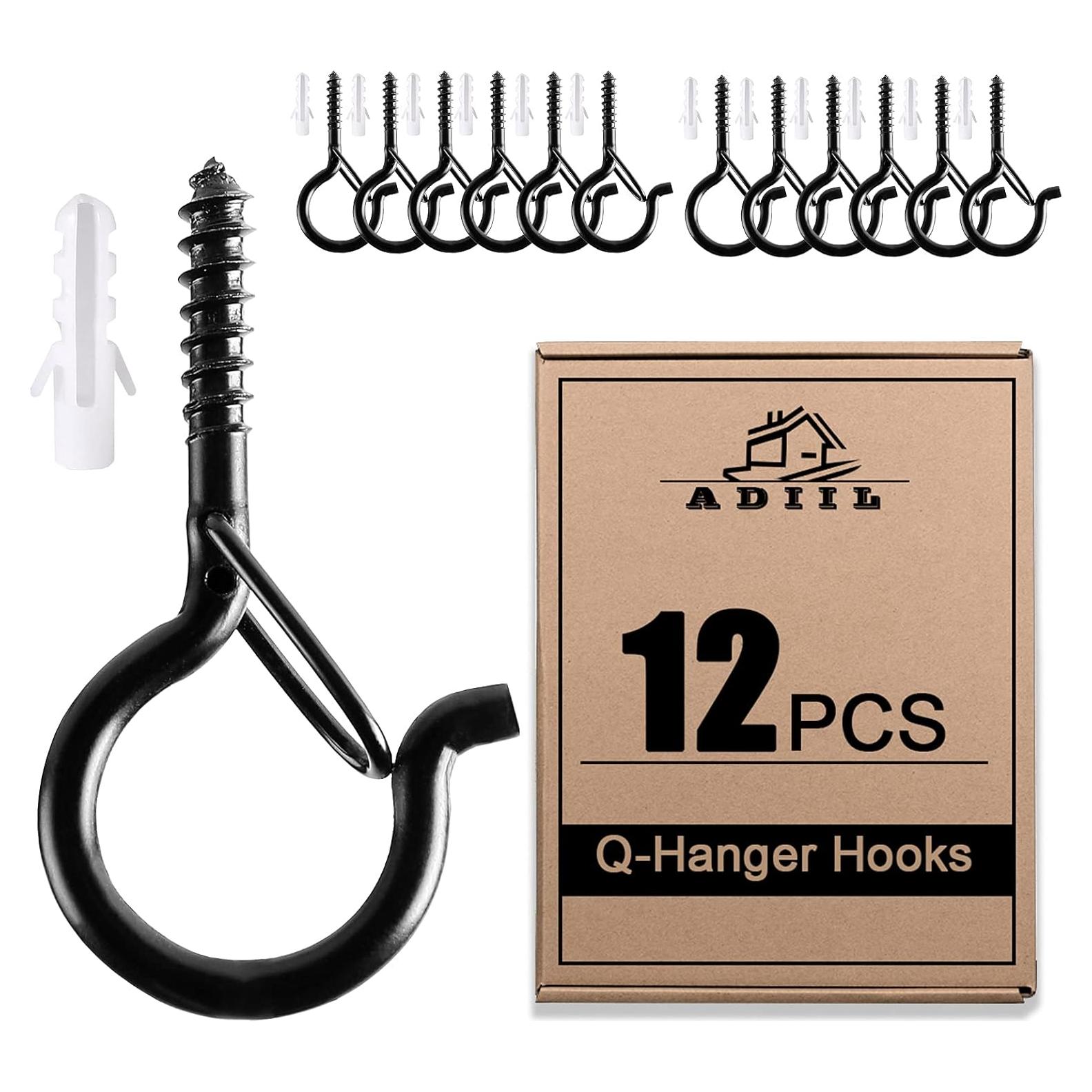 Ganchos Q de Seguridad ADIIL 12 Pcs 5.6 cm Negro para Exterior