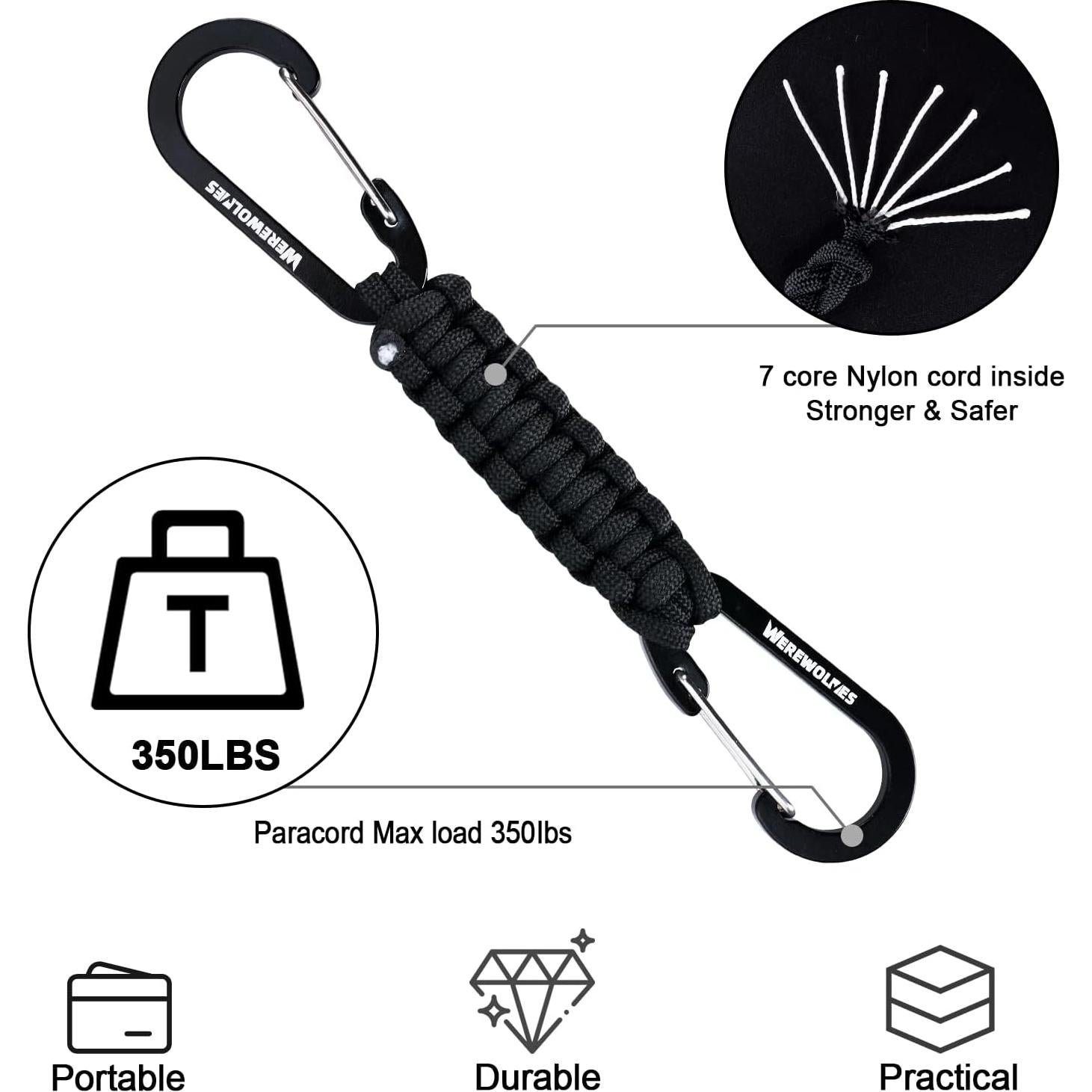 Llavero Paracord WEREWOLVES con Mosquetón - Paquete de 3