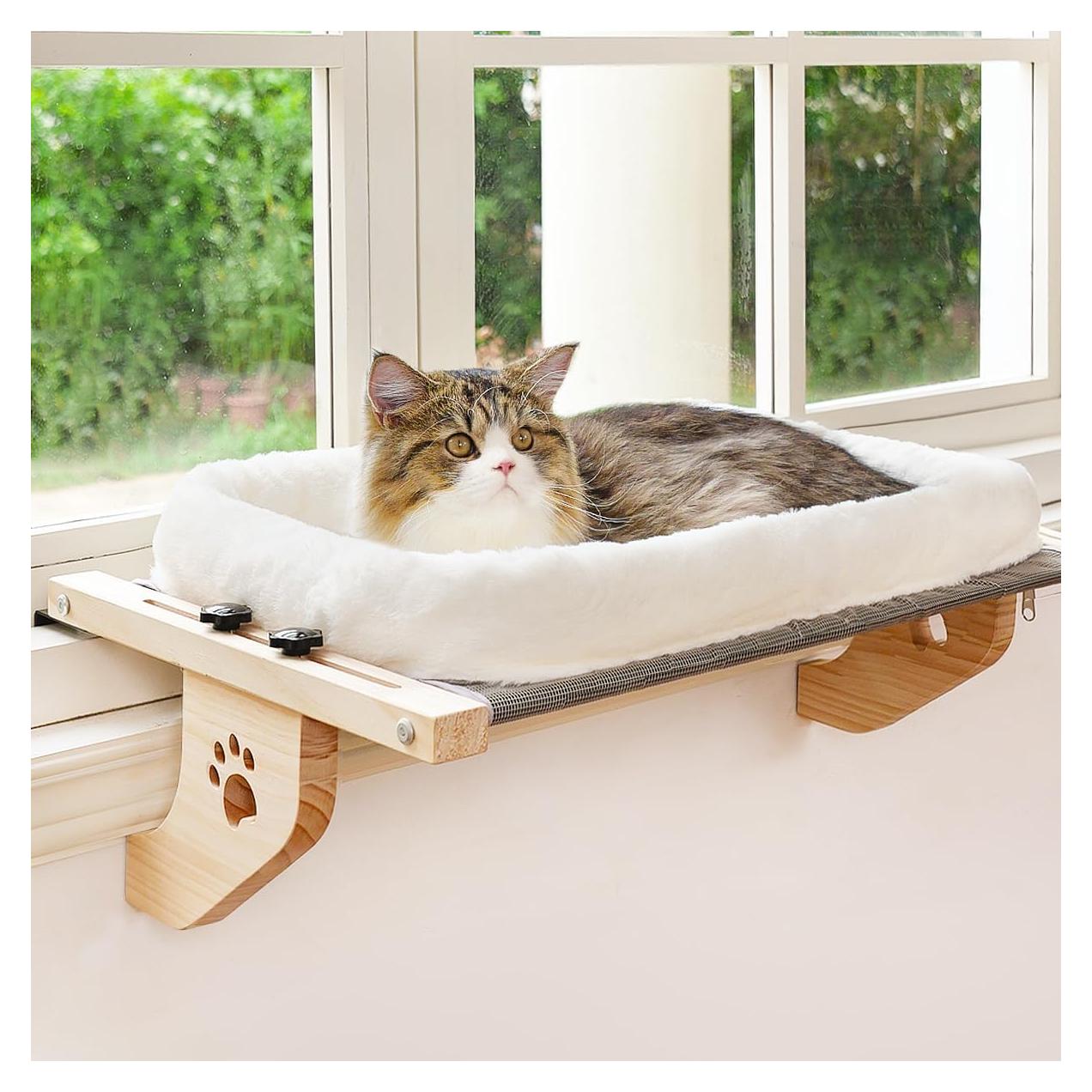 Perch de Ventana para Gatos AMOSIJOY Blanco 55x38 cm Resistente