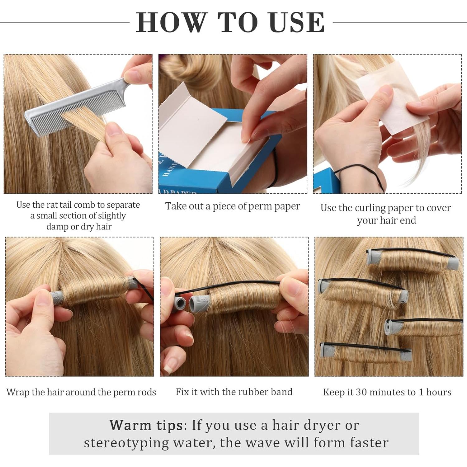 Kit de Estilizado de Cabello WILLBOND - 48 Varillas, 2 Peines, 350 Papeles, 6 Clips