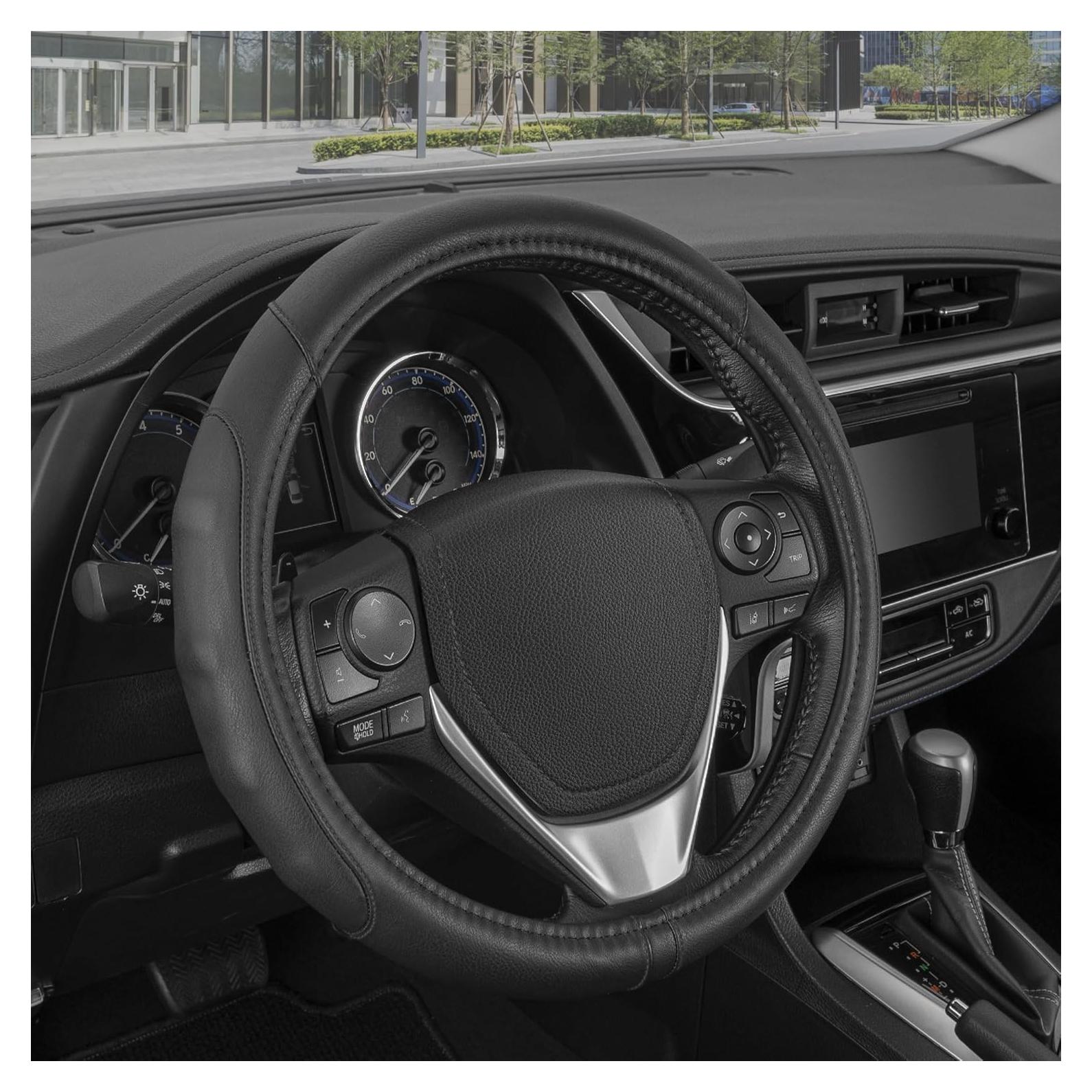 Cubierta de Volante de Cuero Sintético Motor Trend 14" Negra