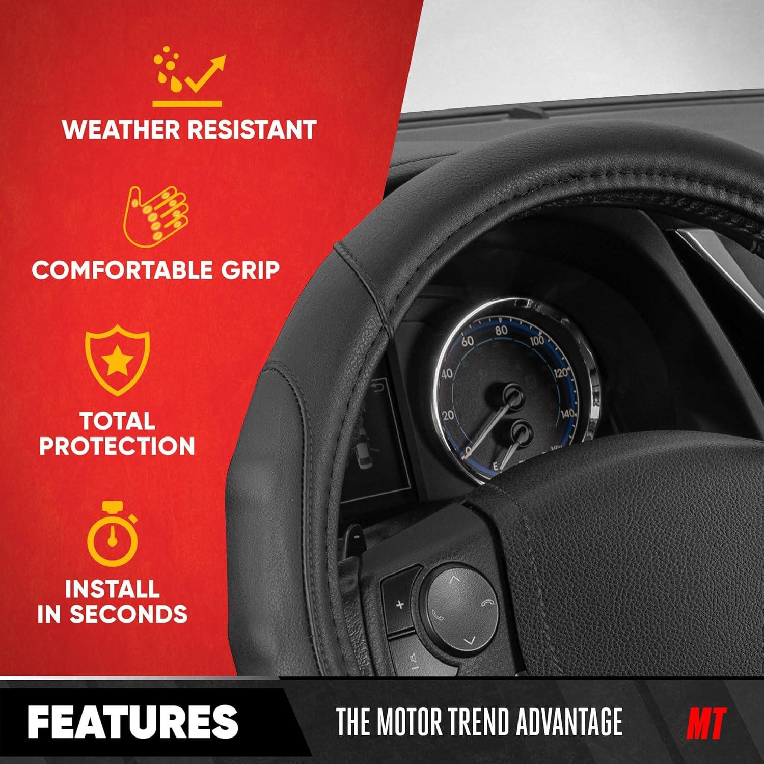 Cubierta de Volante de Cuero Sintético Motor Trend 14" Negra