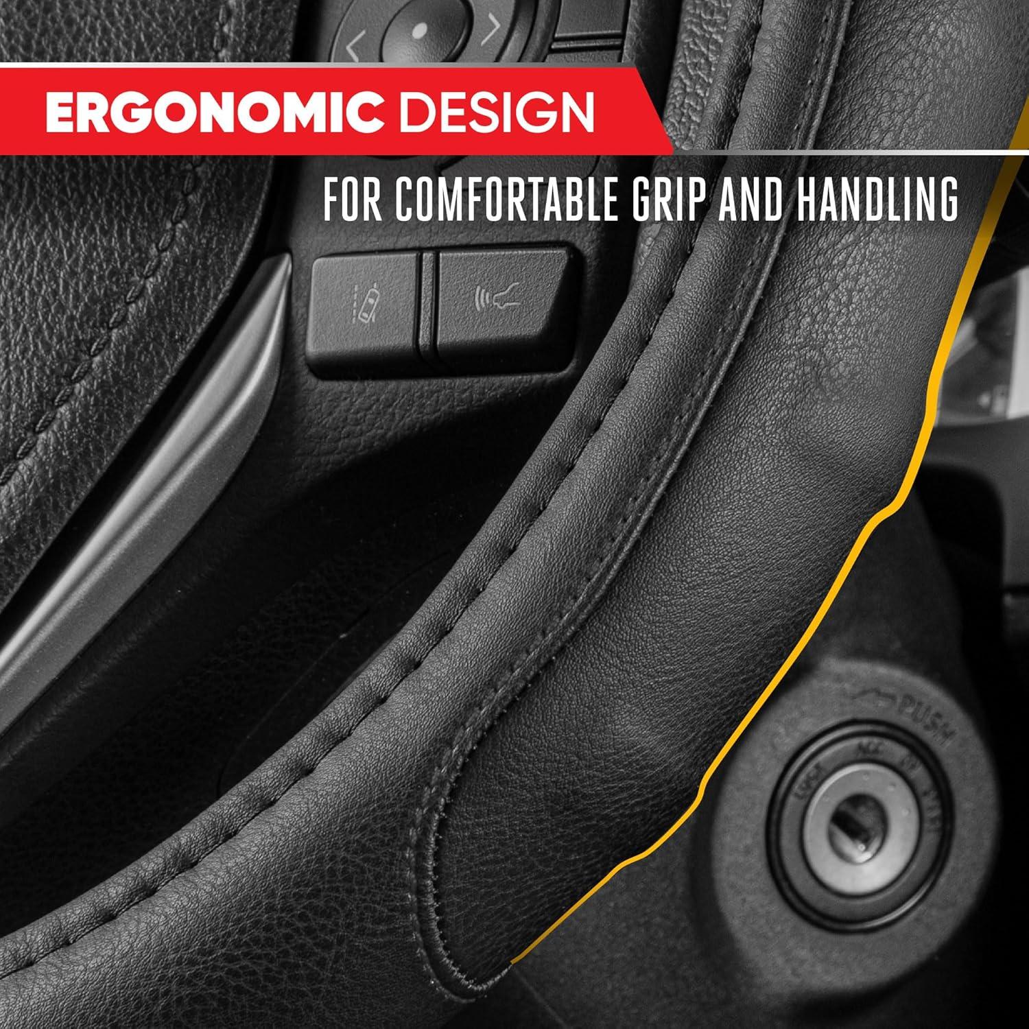 Cubierta de Volante de Cuero Sintético Motor Trend 14" Negra