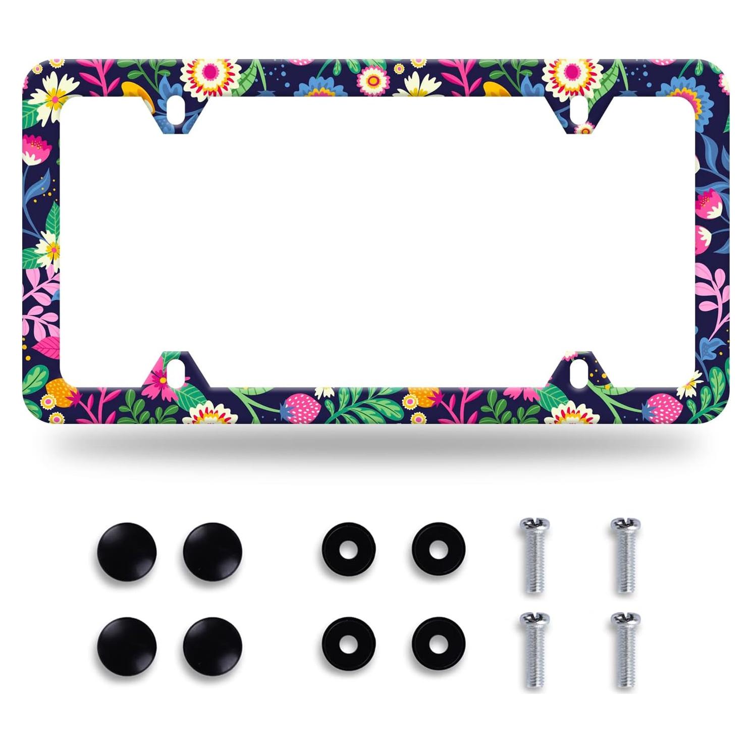 Marco de Placa de Licencia Floral GORSNKYE 31.2x16 cm Acero Inoxidable