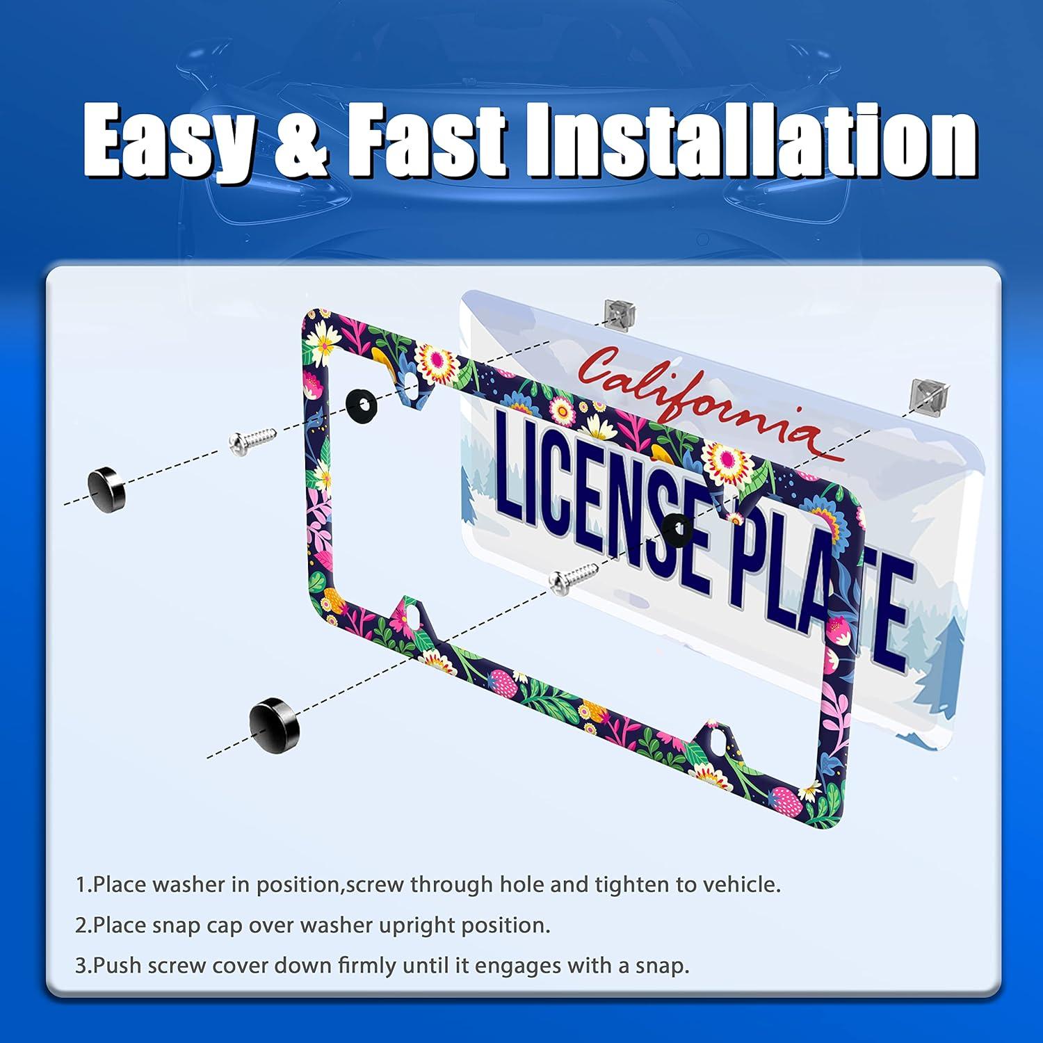 Marco de Placa de Licencia Floral GORSNKYE 31.2x16 cm Acero Inoxidable