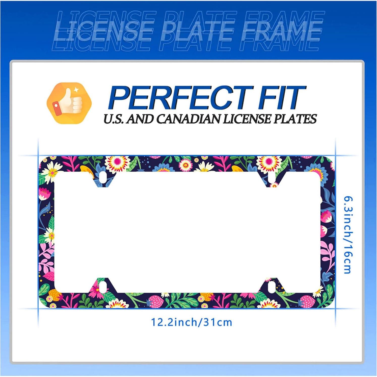 Marco de Placa de Licencia Floral GORSNKYE 31.2x16 cm Acero Inoxidable