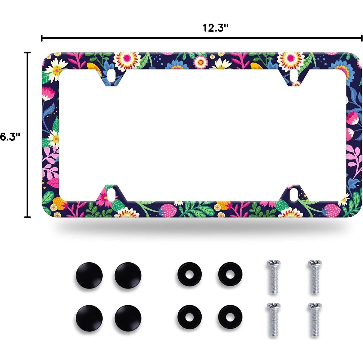 Marco de Placa de Licencia Floral GORSNKYE 31.2x16 cm Acero Inoxidable