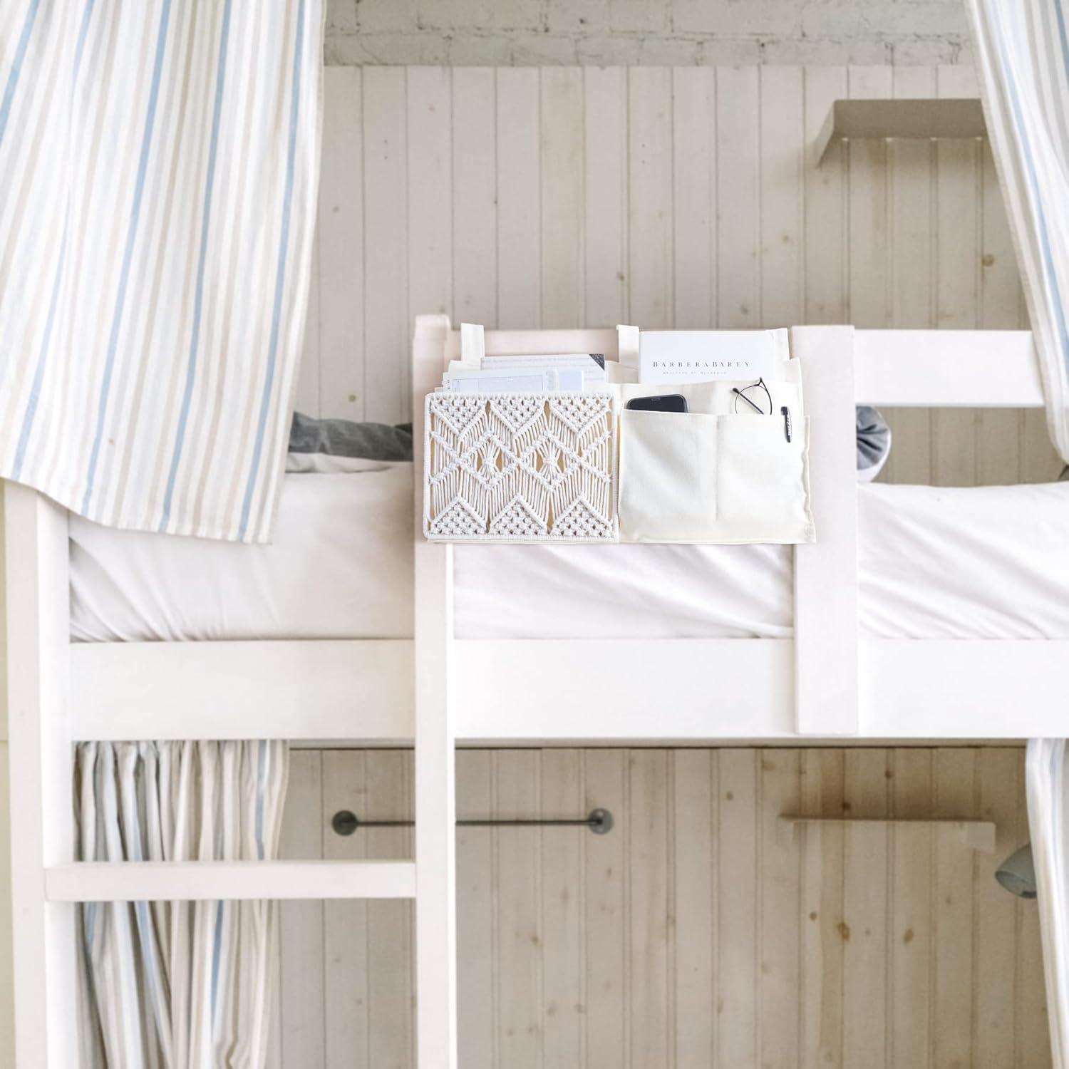 Organizador Colgante Mkono 7 Bolsillos Lona Marfil para Cama