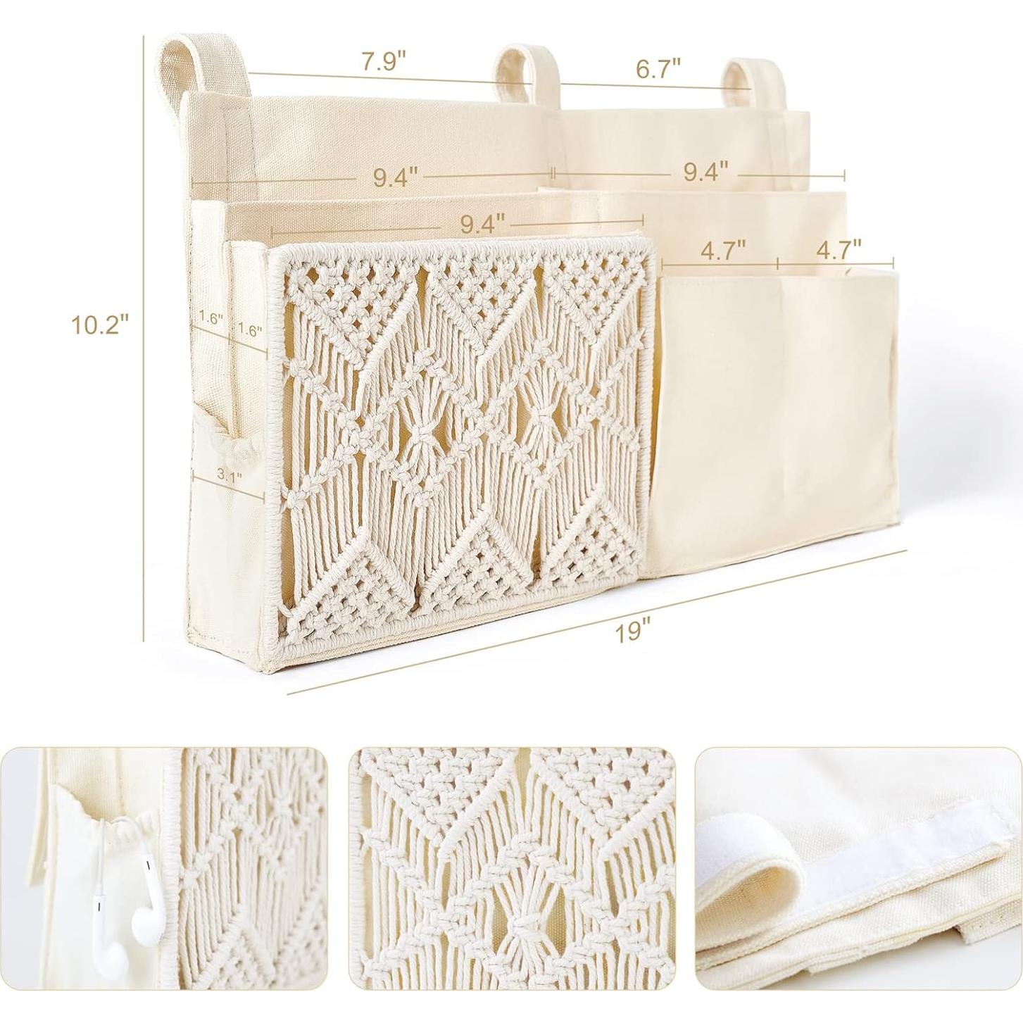 Organizador Colgante Mkono 7 Bolsillos Lona Marfil para Cama