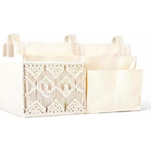 Organizador Colgante Mkono 7 Bolsillos Lona Marfil para Cama