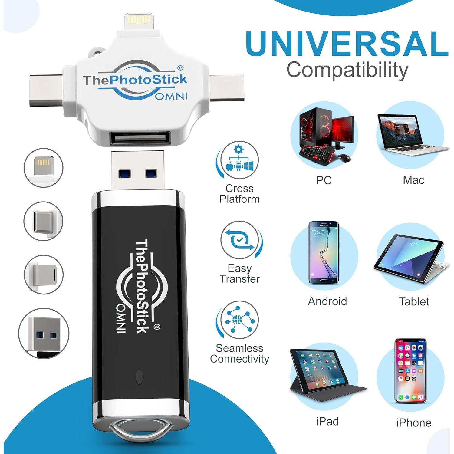 ThePhotoStick Omni 128GB + Funda Protectora | Respaldo Seguro