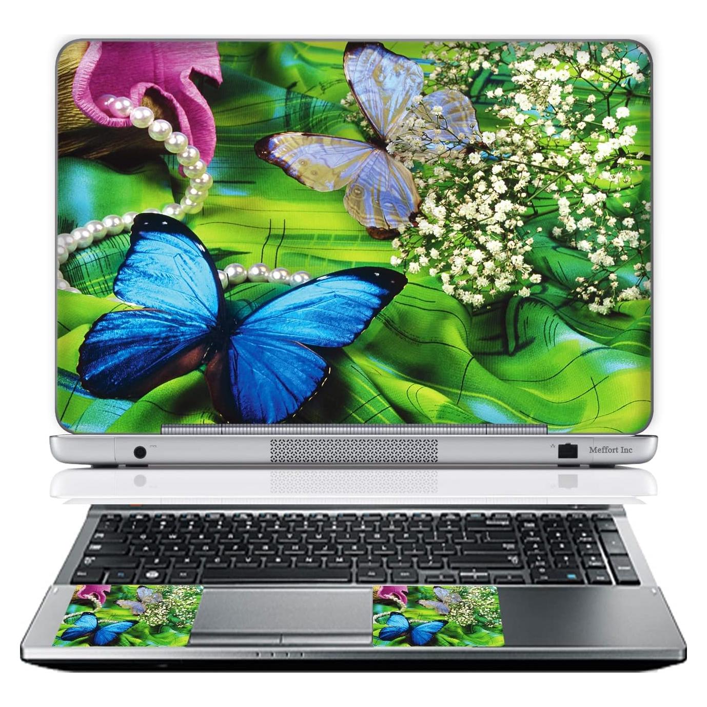 Funda de piel para laptop 11.6-12" Meffort Inc Mariposa Verde Azul