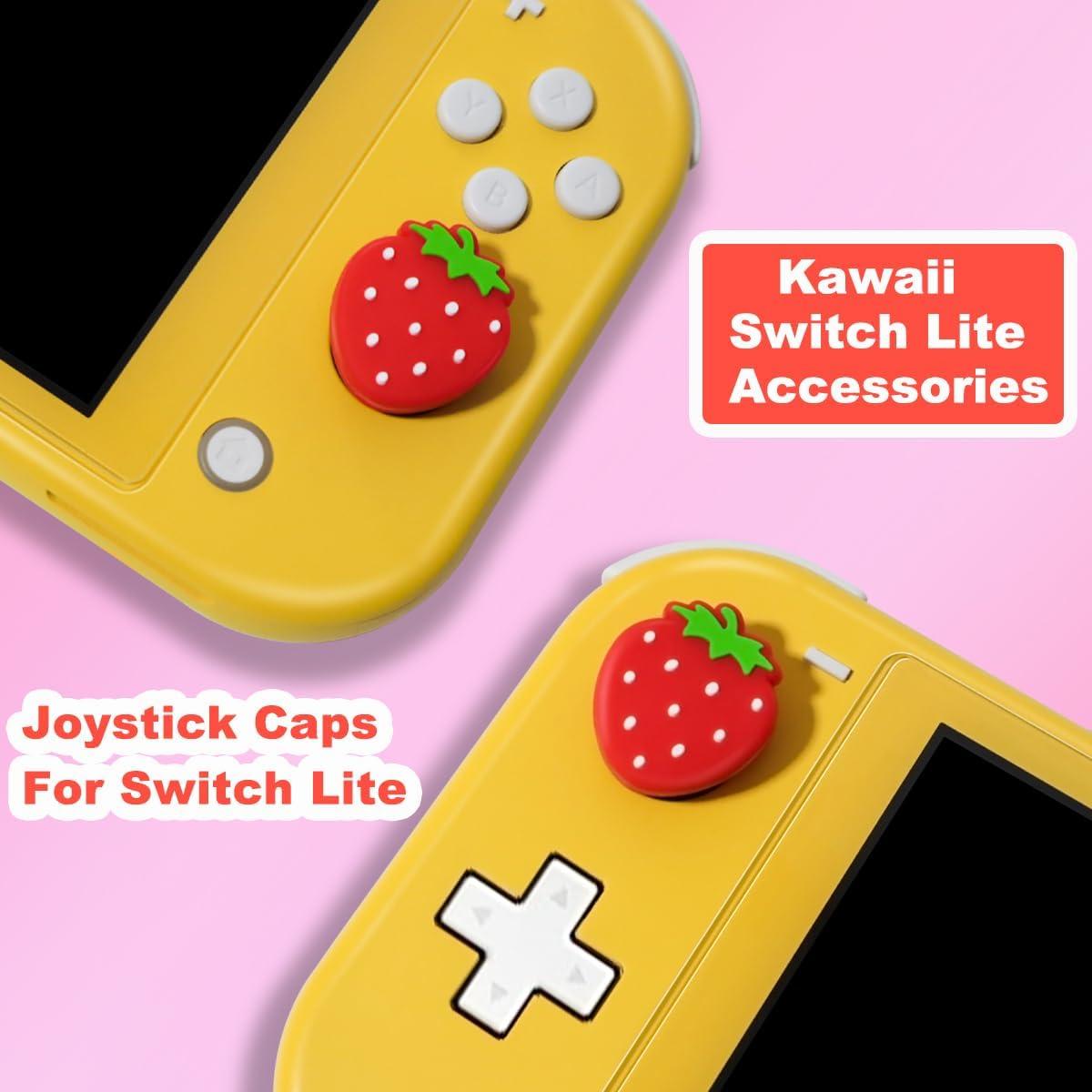 Cute Switch Joycon Thumb Grips Caps, Kawaii Strawberries Joystick Cover for Nintendo Switch/OLED/Lite, 4PCS Soft Silicone Joystick Caps (Red)