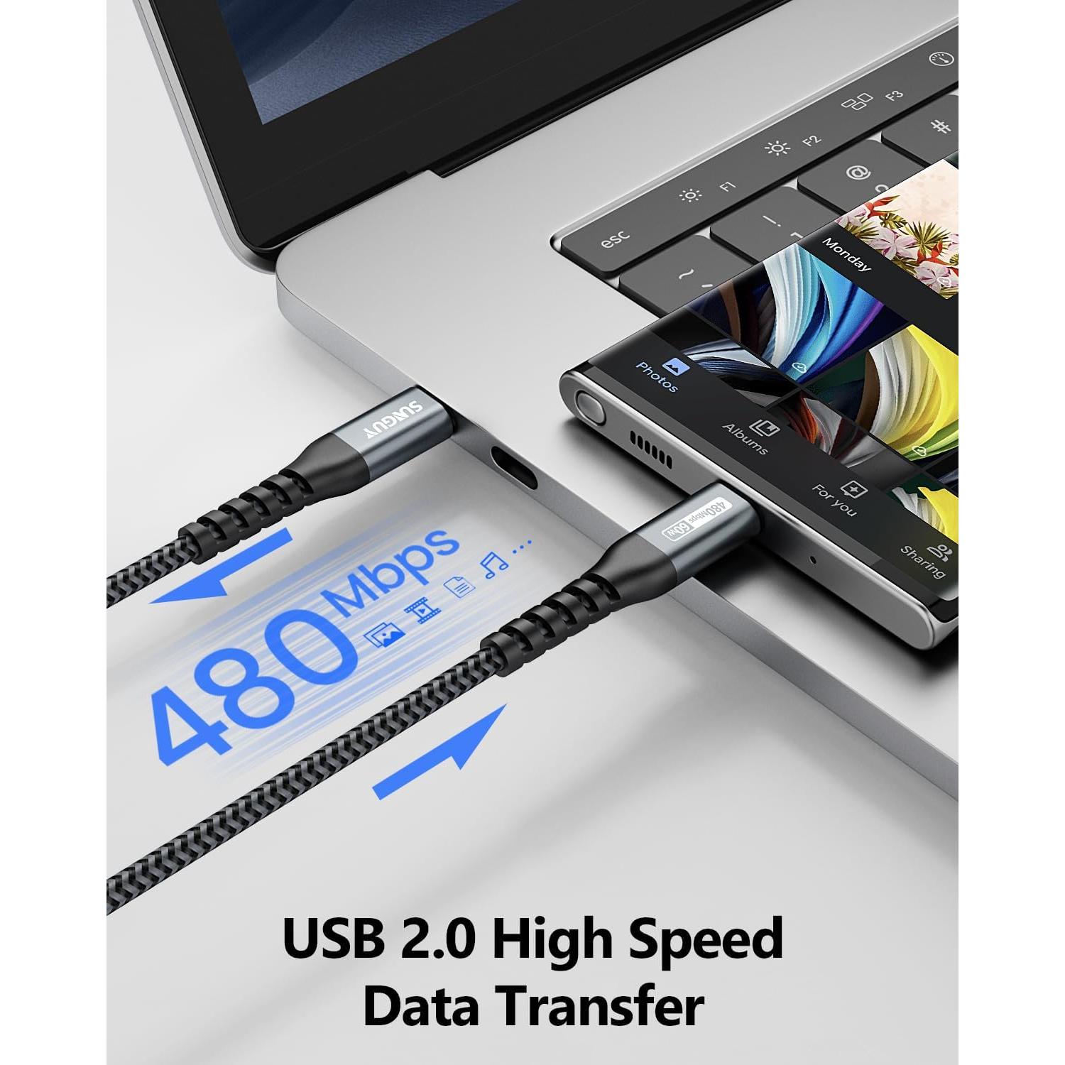 Cable USB C a USB C SUNGUY 1.5FT 60W Carga Rápida 2Pack