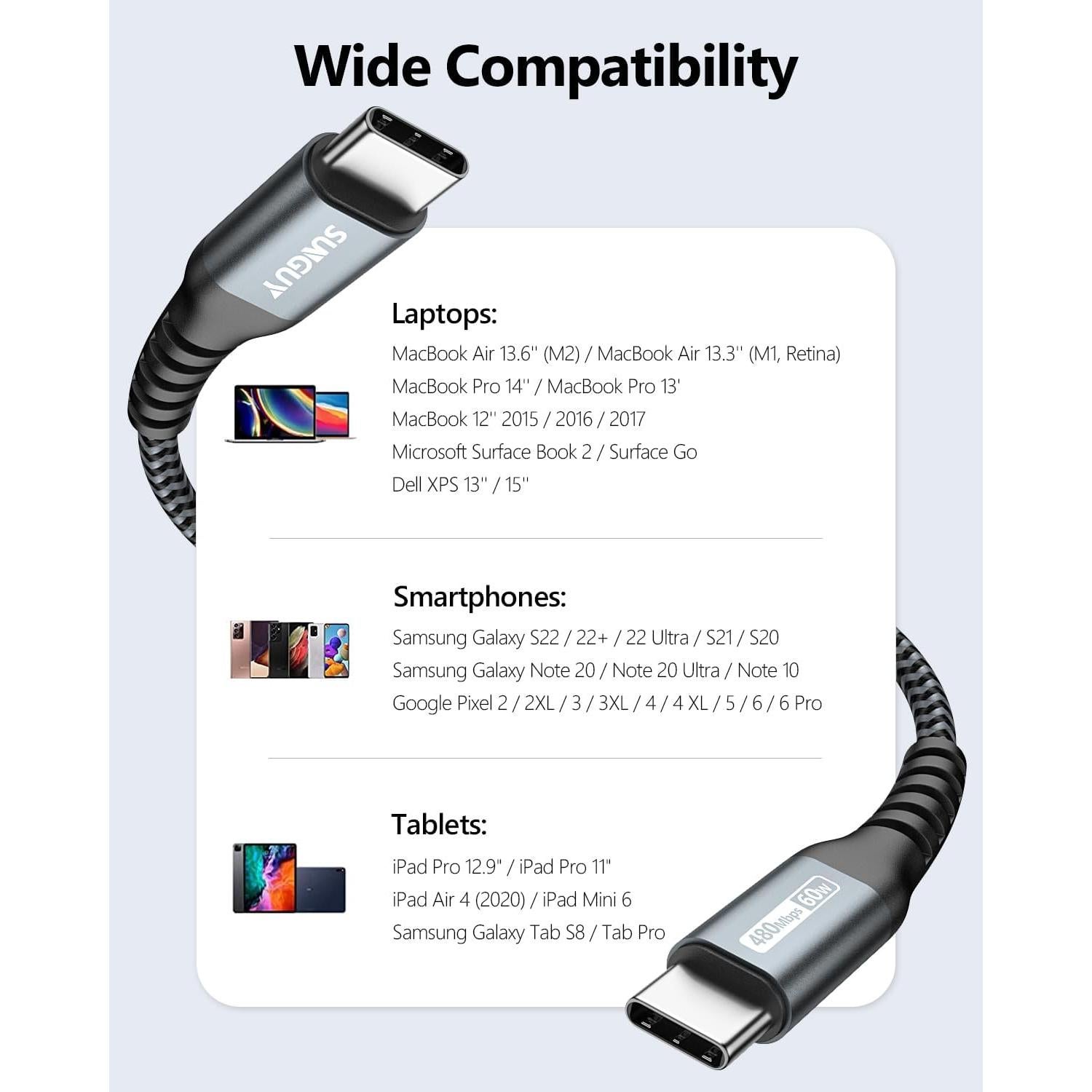 Cable USB C a USB C SUNGUY 1.5FT 60W Carga Rápida 2Pack