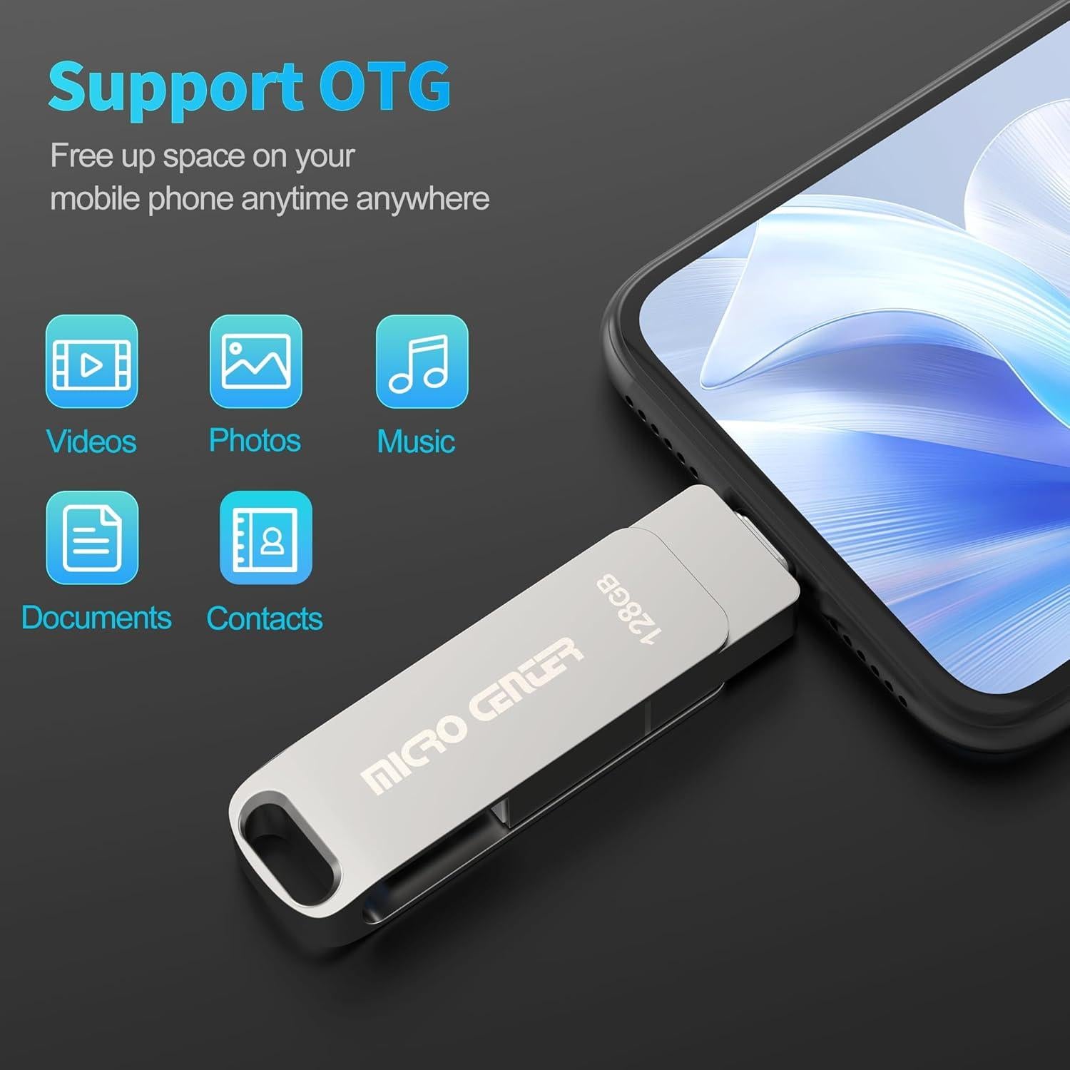 Unidad Flash USB 3.2 Micro Center 128GB Tipo-C y Tipo-A