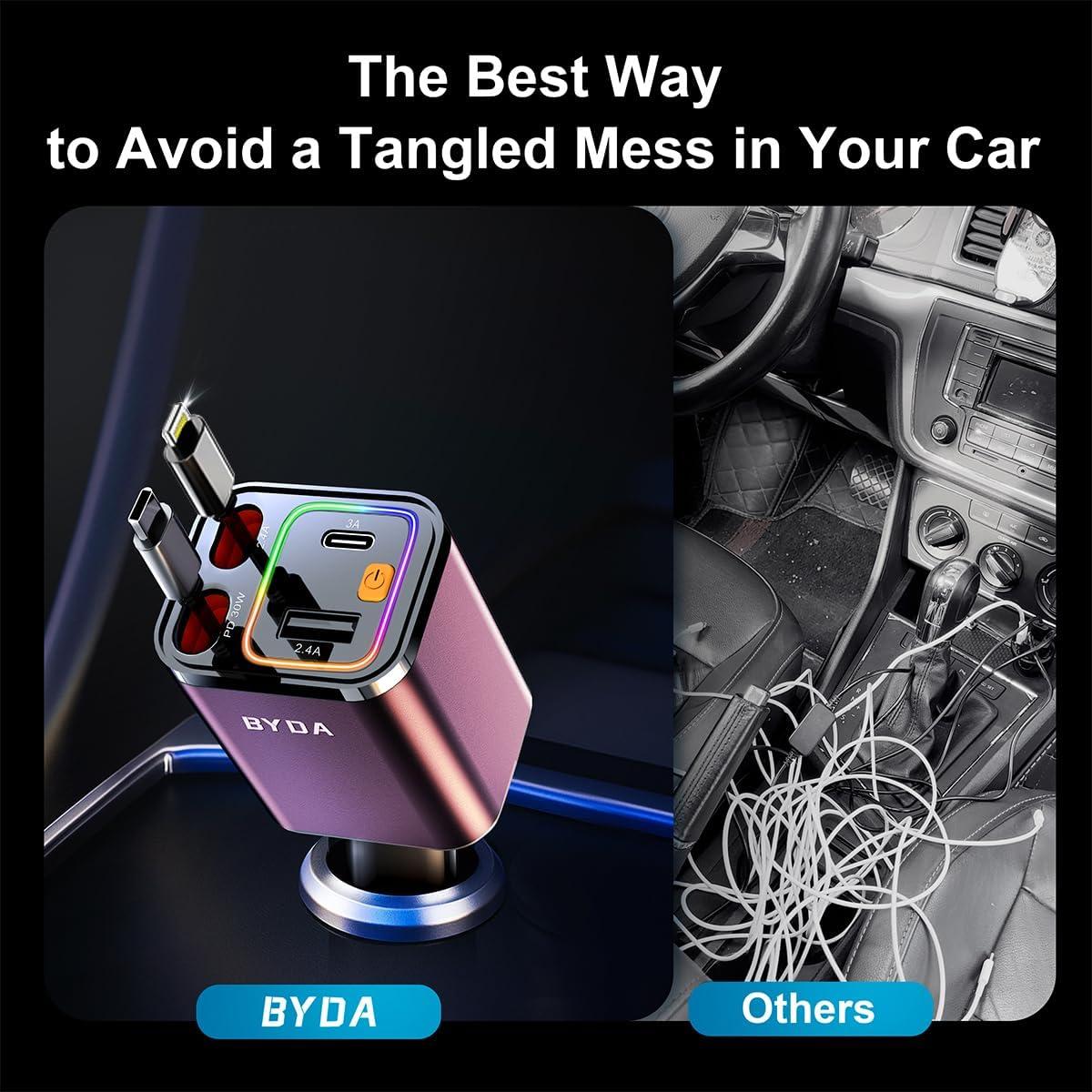 Cargador de coche BYDA 69W rápido USB-C para iPhone y Android