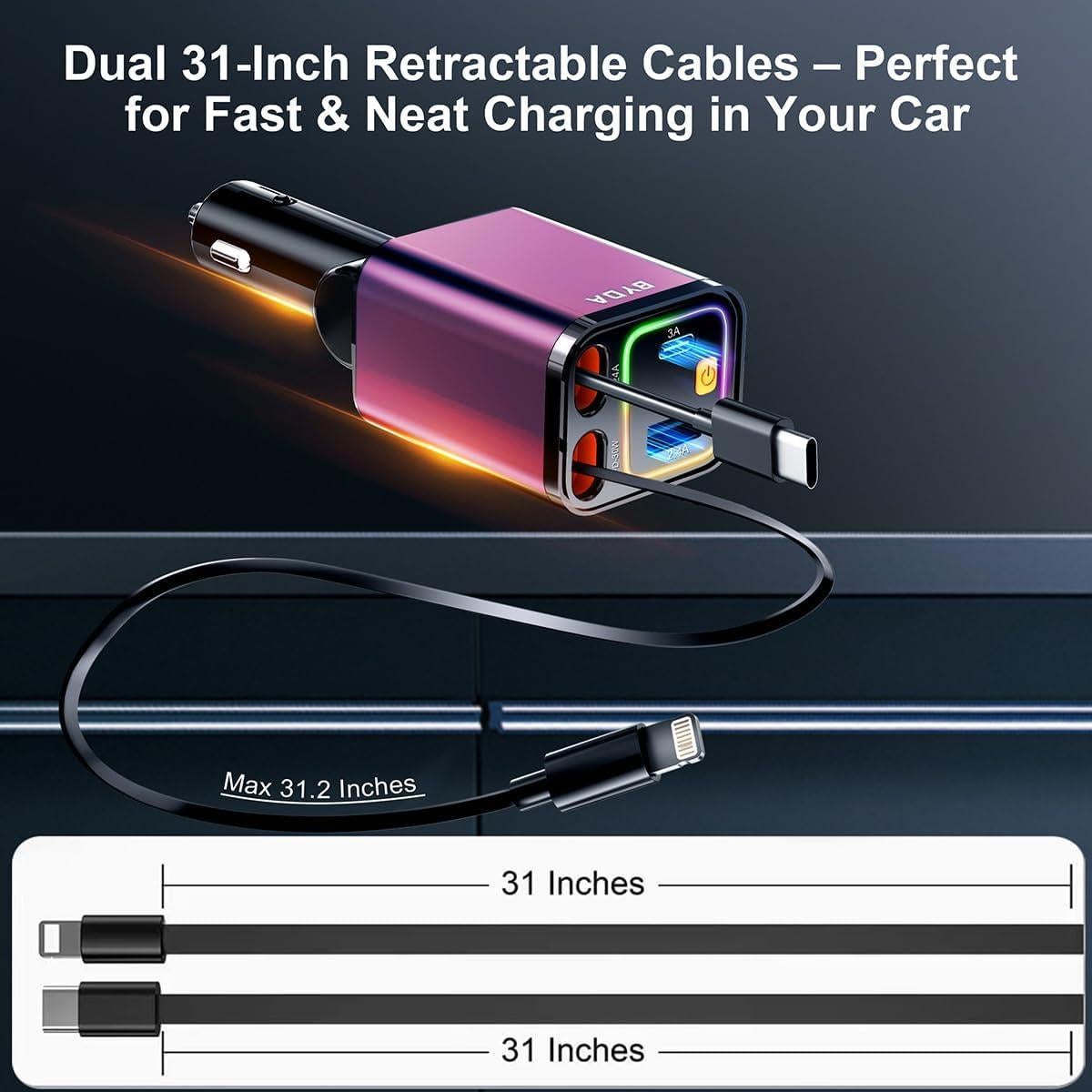 Cargador de coche BYDA 69W rápido USB-C para iPhone y Android