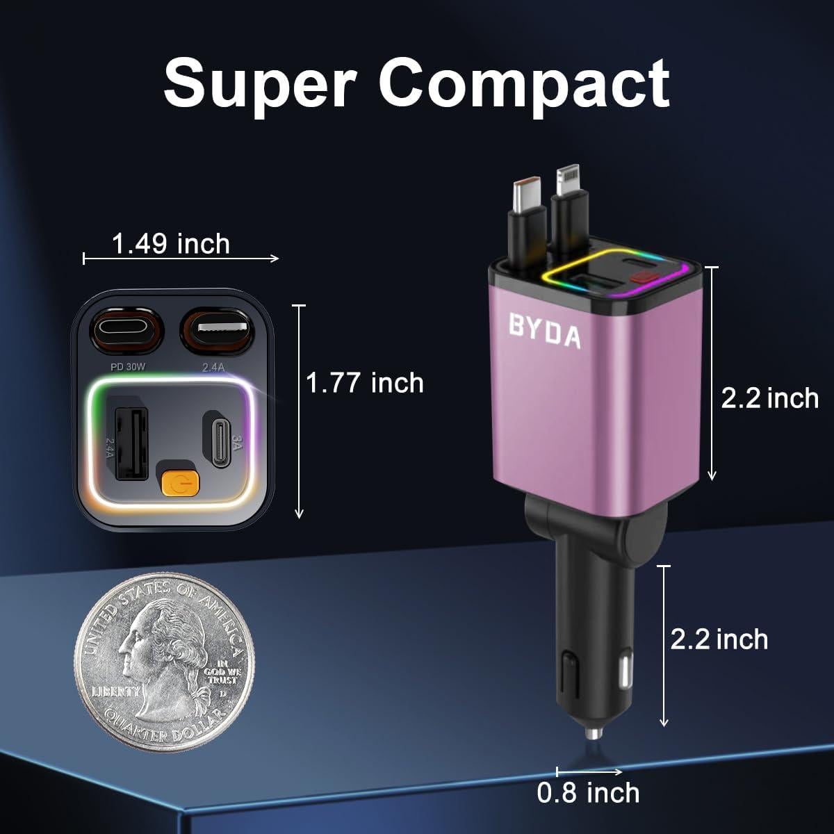 Cargador de coche BYDA 69W rápido USB-C para iPhone y Android