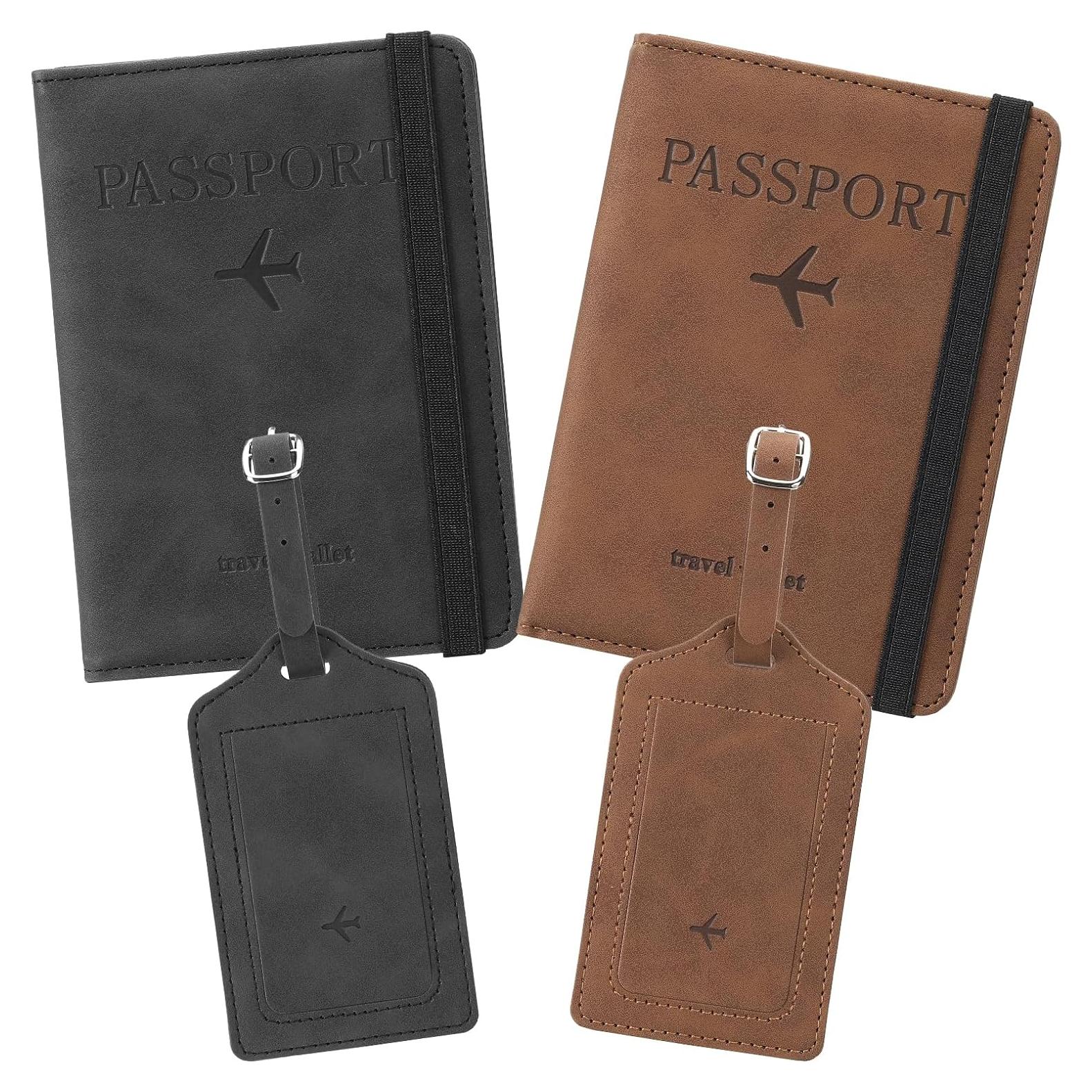 Set de 2 Fundas de Pasaporte y Etiquetas de Equipaje RFID