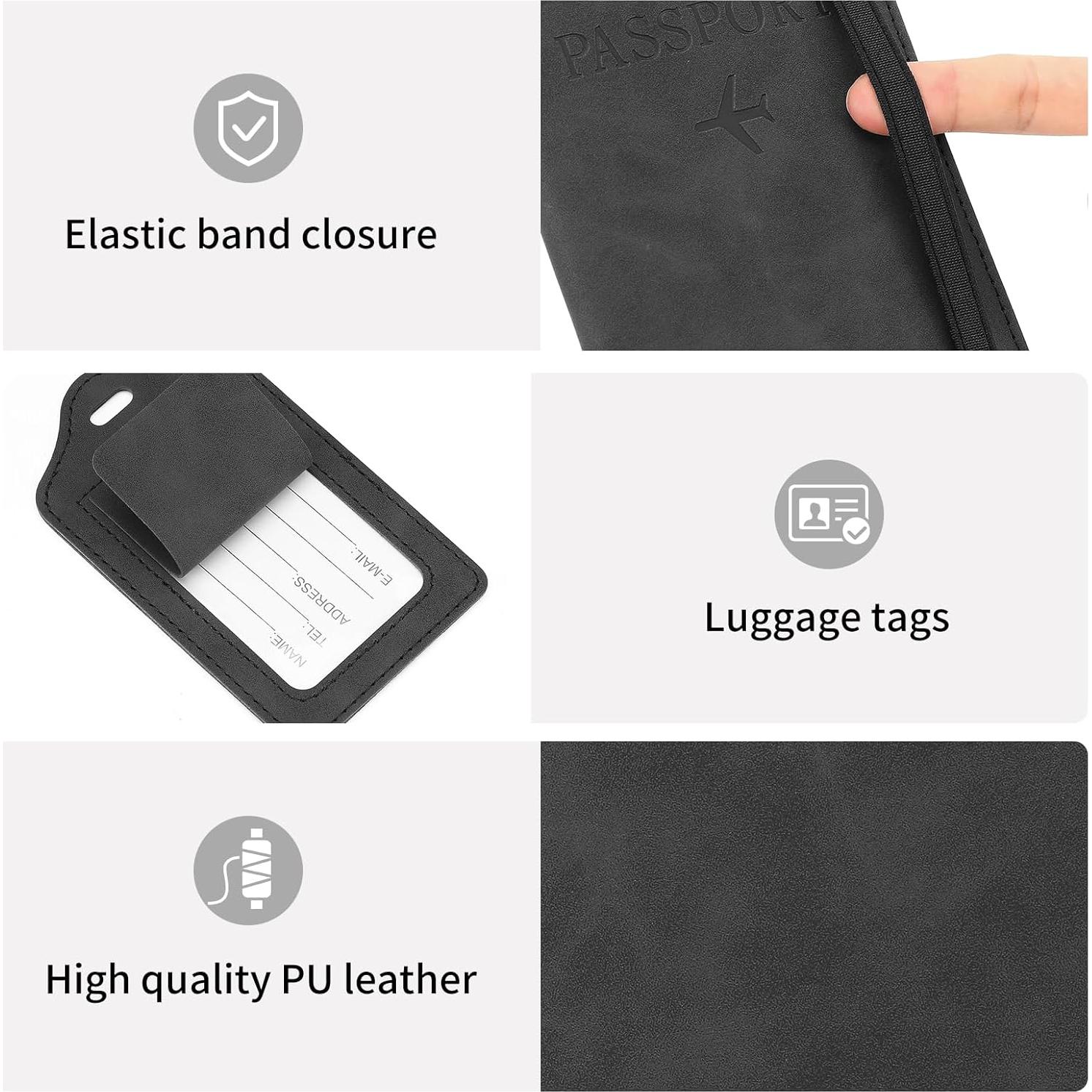 Set de 2 Fundas de Pasaporte y Etiquetas de Equipaje RFID