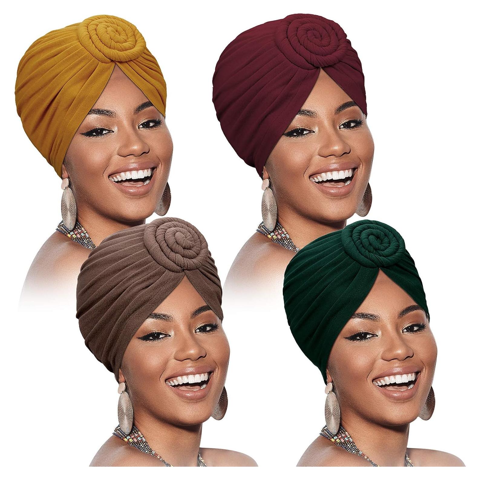 Turbantes Africanos SATINIOR 4 Piezas para Mujeres - Gorra de Cabello