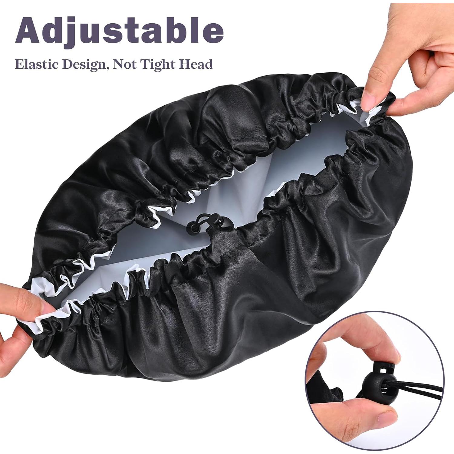 Gorro de Ducha Impermeable Yonchic Negro Doble Capa Ajustable