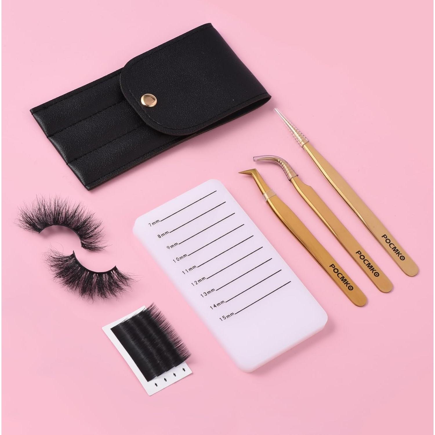 Juego de Pinzas para Pestañas POCMKO Dorado 3 PZS Acero Inoxidable