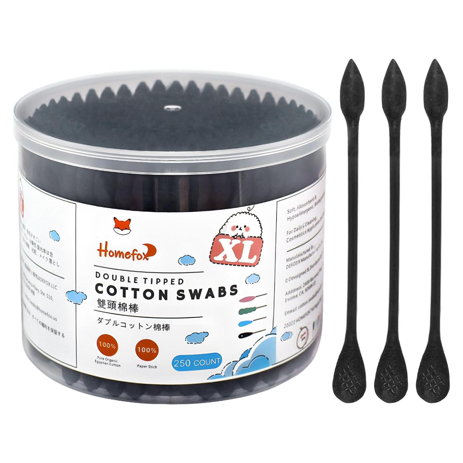 Hisopos de Algodón Orgánico HOMEFOX 250 Unidades Negro XL